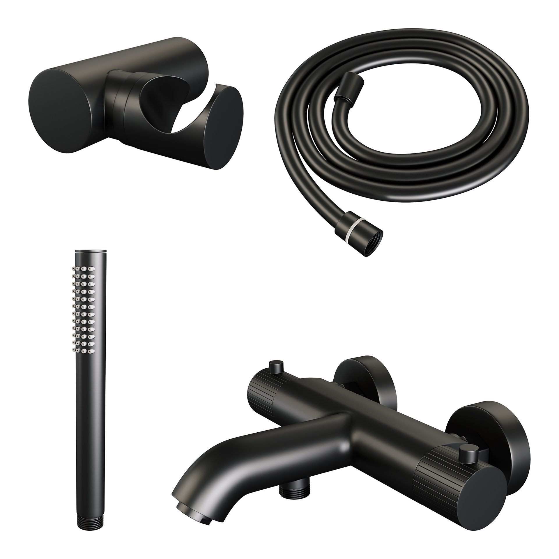 BRAUER Stripe opbouw baddouche thermostaatkraan SET 03 met wandhouder en staaf handdouche en doucheslang mat zwart