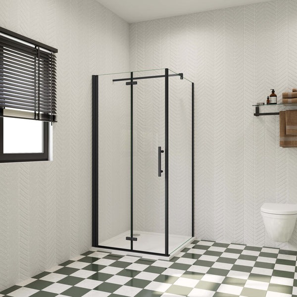 Douchecabine Rechthoek Black Poppy Vouwdeur 80 cm met Vaste Wand 90 cm 6mm Helder Glas Mat Zwart