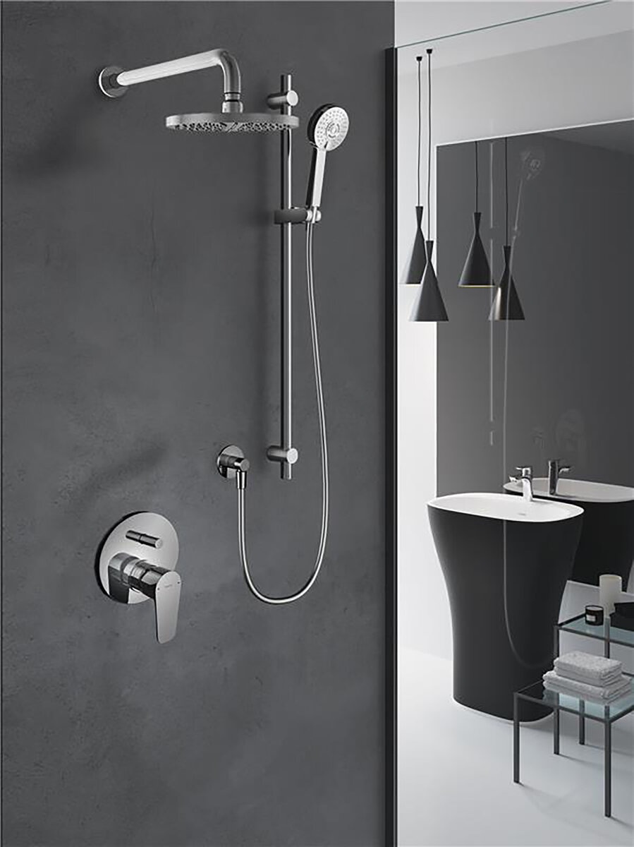 Hotbath Gringo Inbouw Regendoucheset Met Inbouw Douchemengkraan en Omstelknop, Wandarm, Hoofddouche 20cm En Handdouche Chroom (uitlopend model)