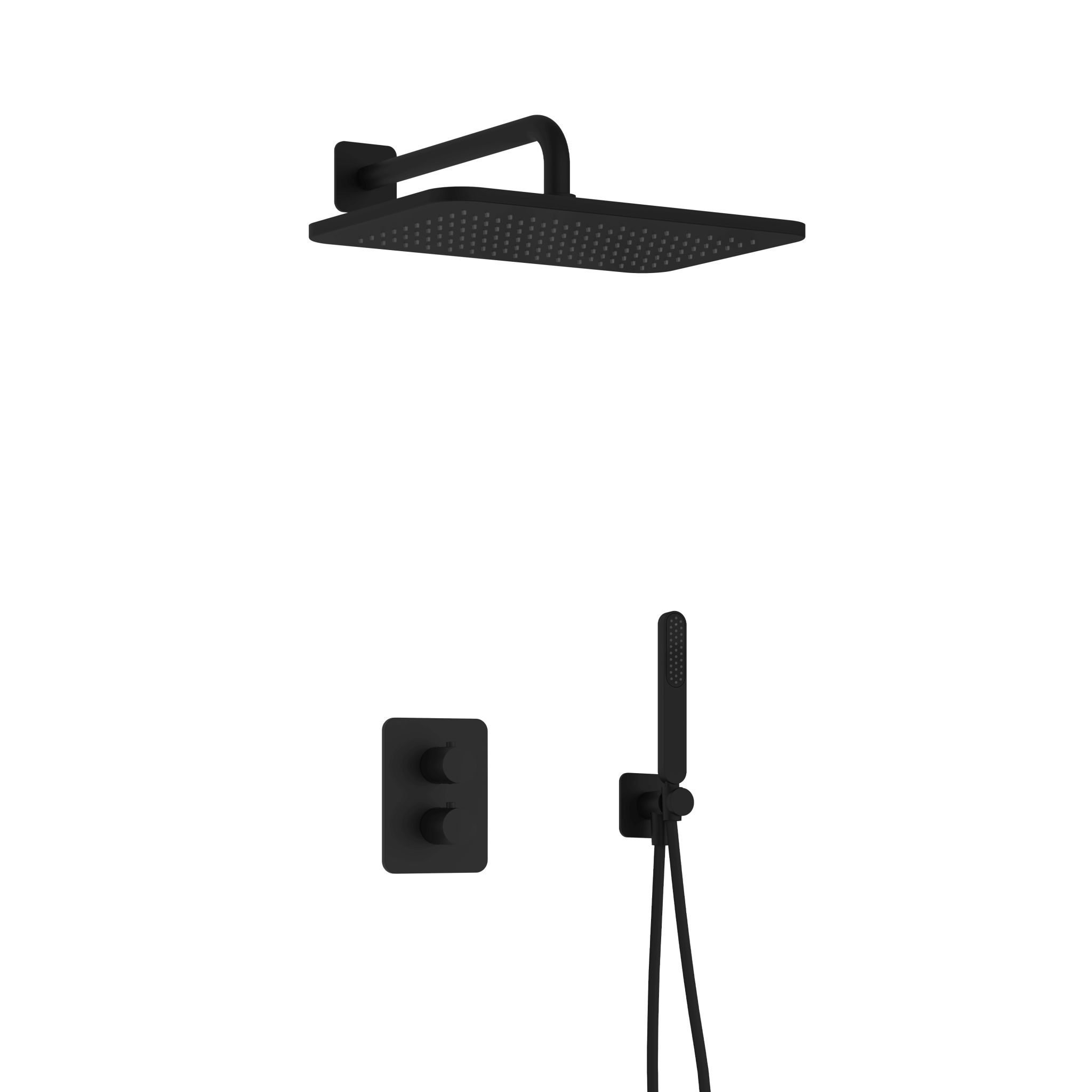 Hotbath Gal Inbouw Regendoucheset Met 2-Weg-Omstel, Wandarm, Hoofddouche 27x40cm En Staafhanddouche Mat Zwart