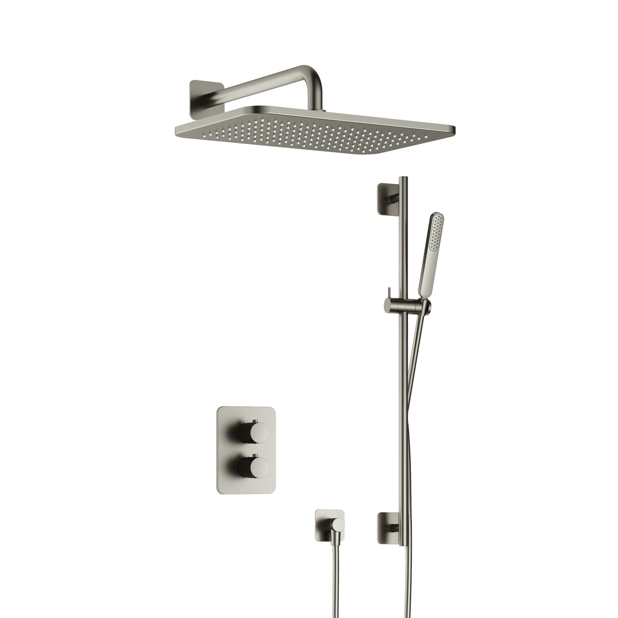 Hotbath Gal Inbouw Regendoucheset Met 2-Weg-Omstel, Wandarm, Hoofddouche 27x40cm En Glijstangset Geborsteld Nikkel PVD