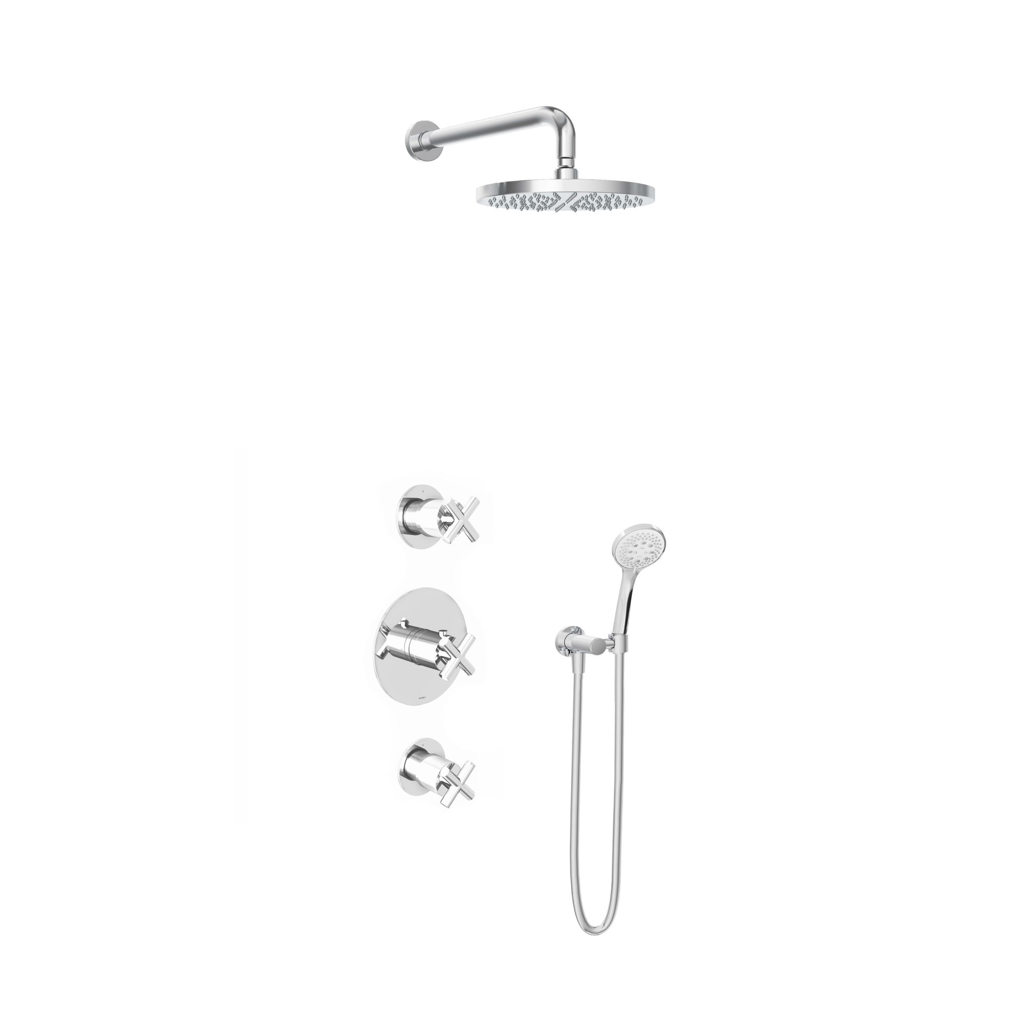 Hotbath Chap Inbouw Regendoucheset Rond Met 2 Stopkranen, Wandarm, Hoofddouche 25cm En 3-Standen Handdouche Chroom