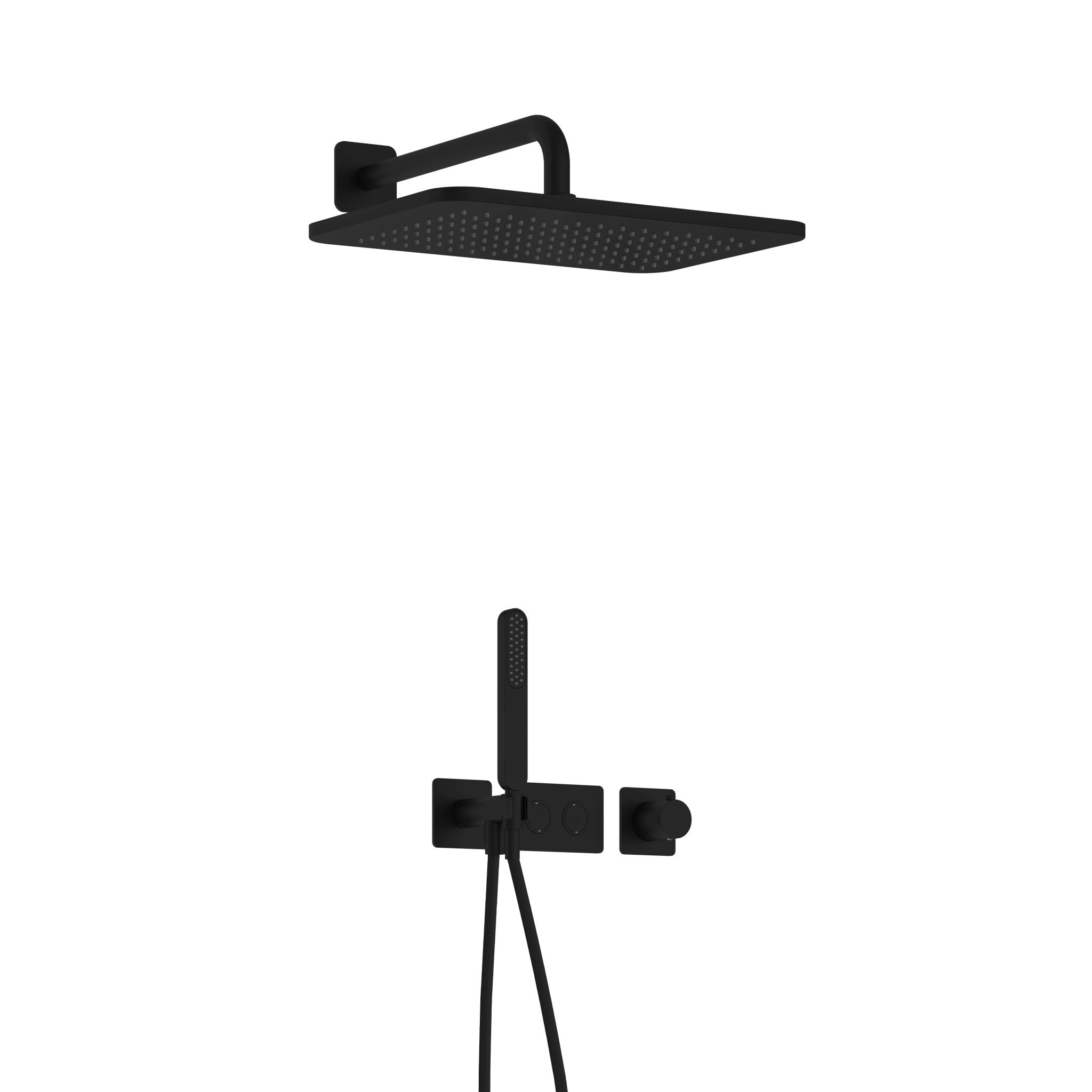 Hotbath Gal Inbouw Regendoucheset Met 2 Pushbuttons, Wandarm, Hoofddouche 22x22cm En Staafhanddouche Mat Zwart  - MT