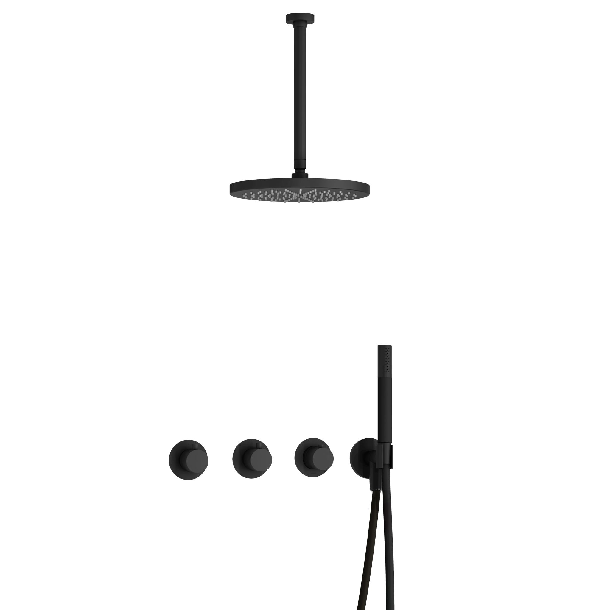 Hotbath Cobber Inbouw Regendoucheset Met Thermostaatkraan, 2 Stopkranen, Plafondbuis 30cm, Hoofddouche 30cm En Staafhanddouche Mat Zwart