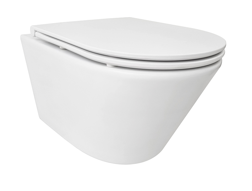 Vesta rimless wandcloset Tornado flush mat wit met Flatline toiletzitting softclose en quick release mat wit