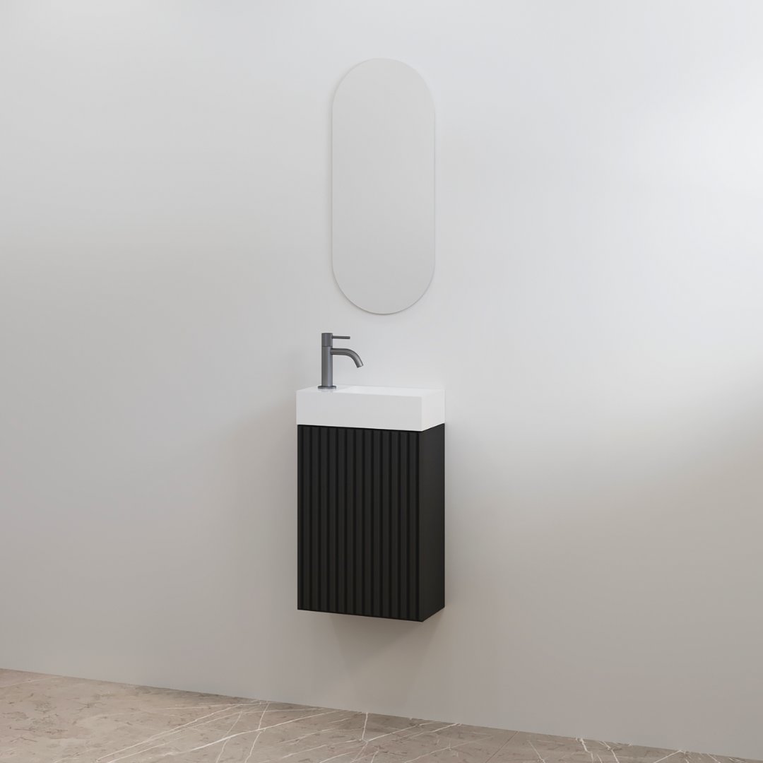 &ldquo;Mali&rdquo; Mat-zwart onderkast + Glans-wit fontein L&R met kraangat