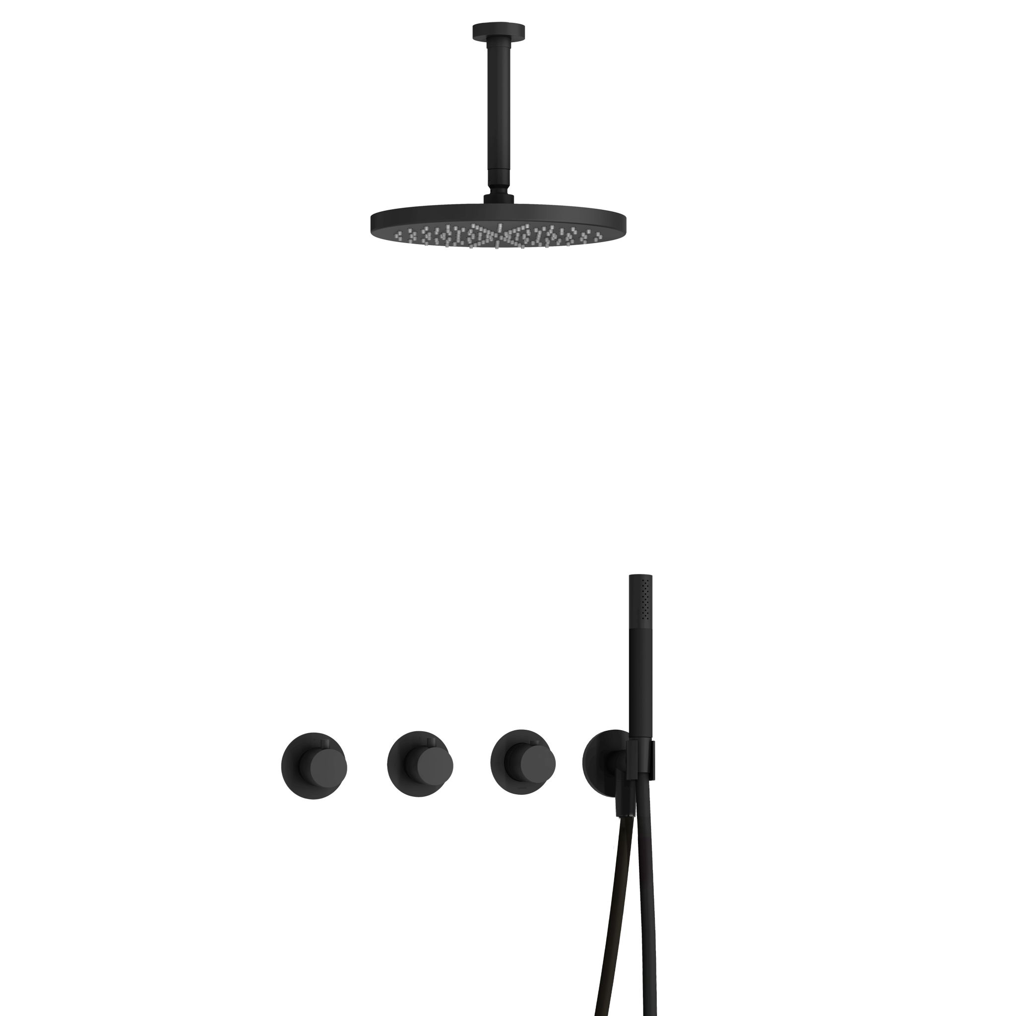 Hotbath Cobber Inbouw Regendoucheset Met Thermostaatkraan, 2 Stopkranen, Plafondbuis 15cm, Hoofddouche 30cm En Staafhanddouche Mat Zwart