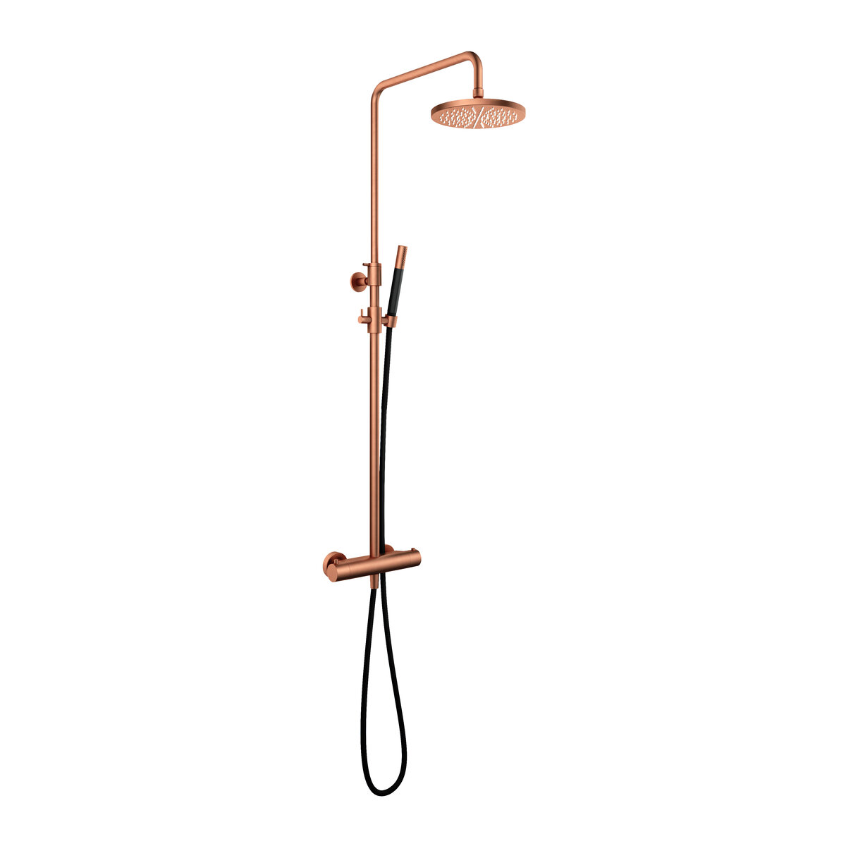 Hotbath Cobber Opbouw Regendoucheset Met Thermostaatkraan Met 20cm Ronde Hoofddouche en Staafhanddouche Geborsteld Koper