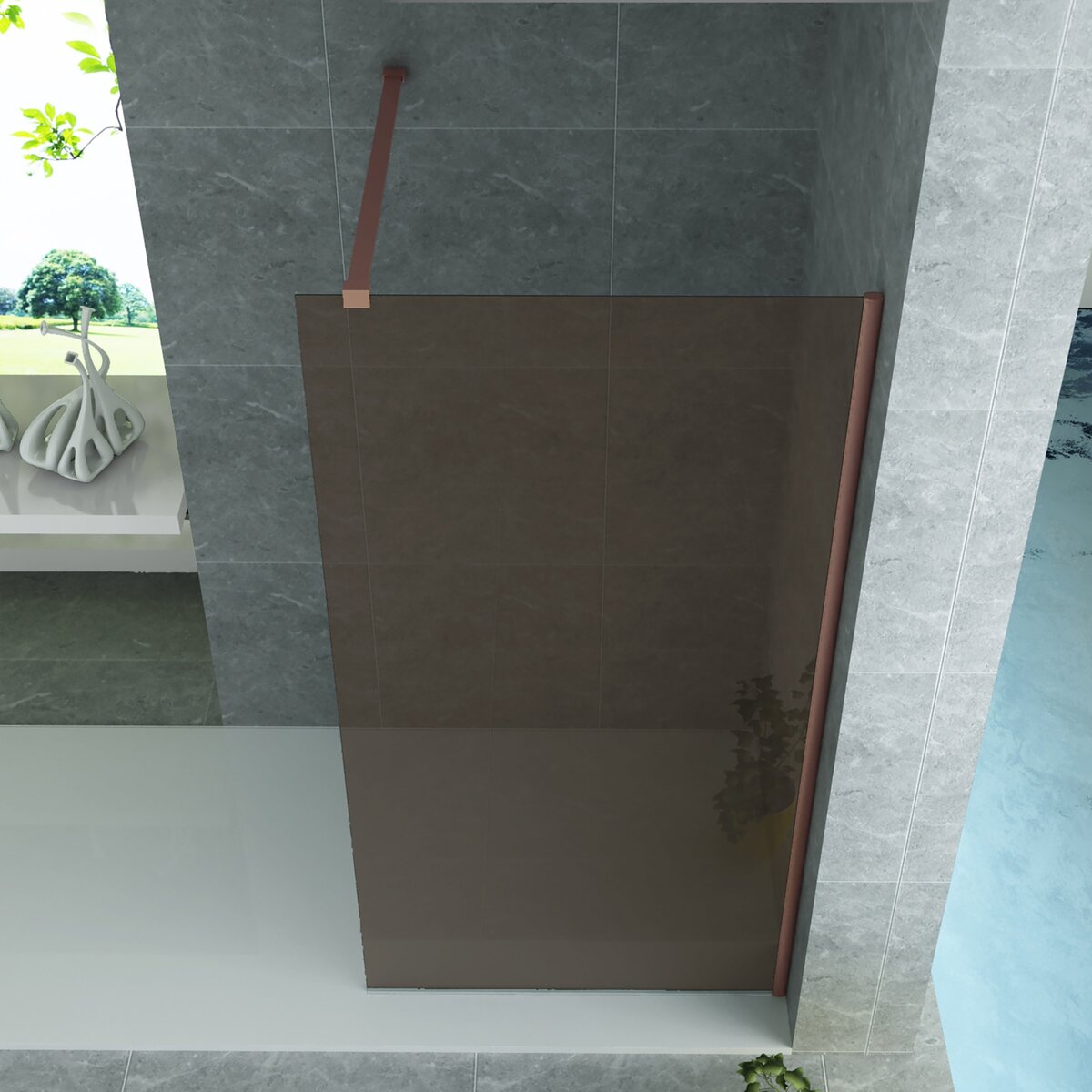 Aloni Inloopdouche / Douchewand - Champagne - Inclusief Koper Profiel - 8mm - 80x200 cm