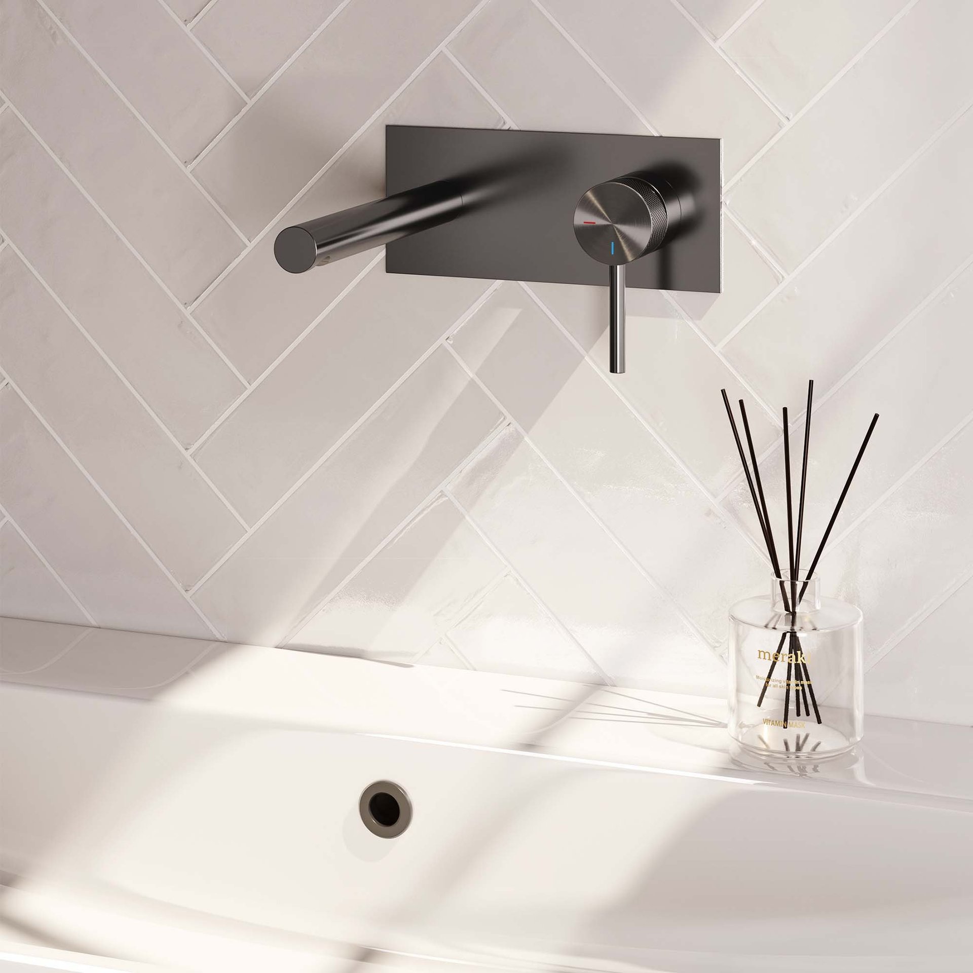 BRAUER Gunmetal Carving inbouw wastafelmengkraan met rechte uitloop en afdekplaat model A1 gunmetal geborsteld PVD