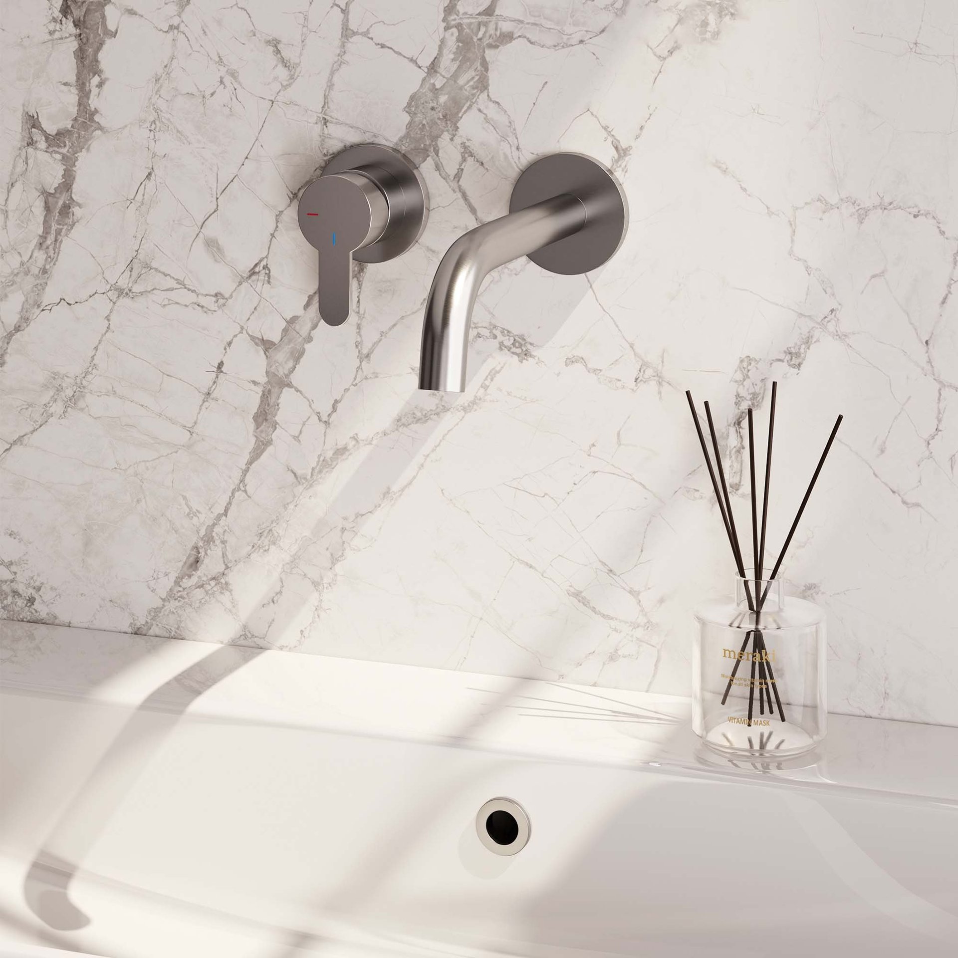 BRAUER Brushed Edition inbouw wastafelmengkraan met gebogen uitloop en rozetten model D2 RVS geborsteld PVD