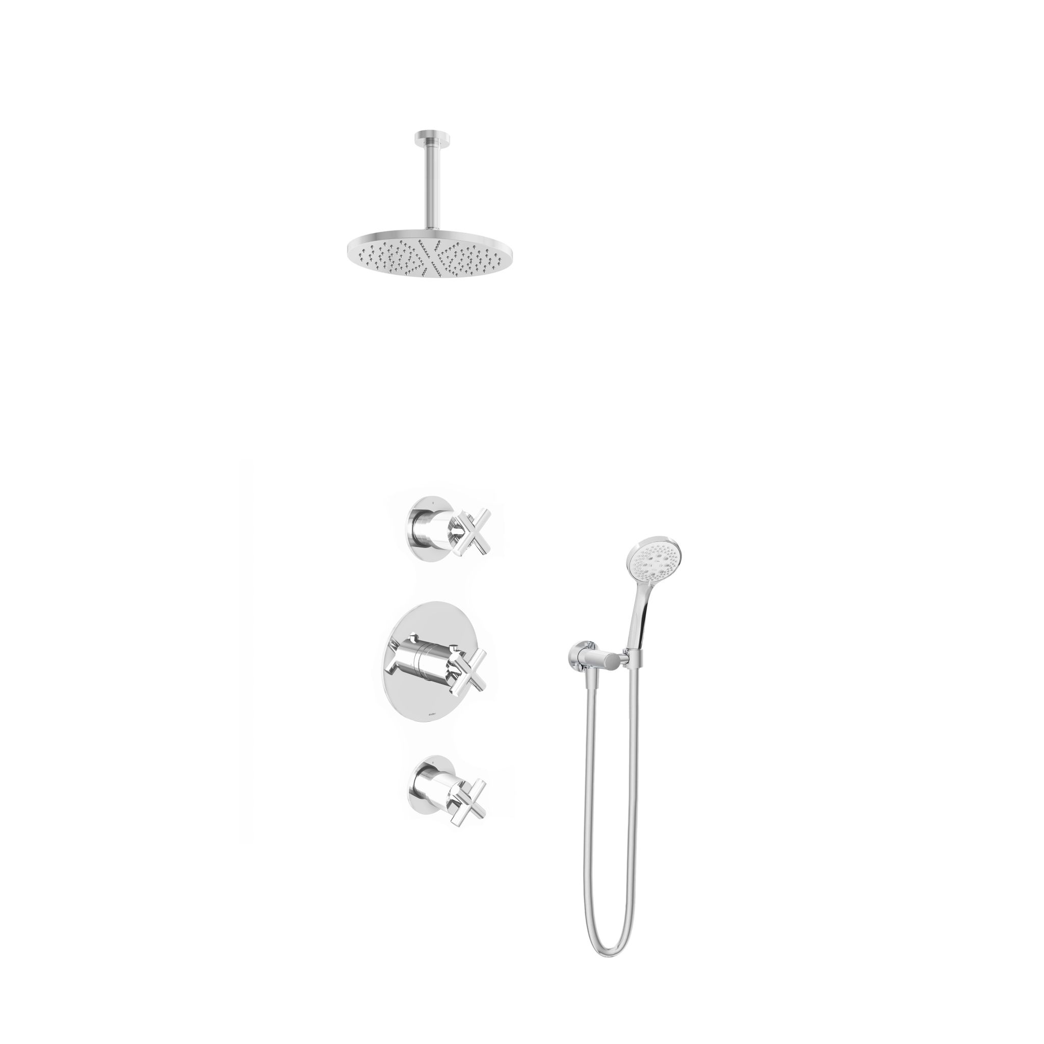 Hotbath Chap Inbouw Regendoucheset Rond Met 2 Stopkranen, Plafondbuis 15cm, Hoofddouche 25cm En 3-Standen Handdouche Chroom