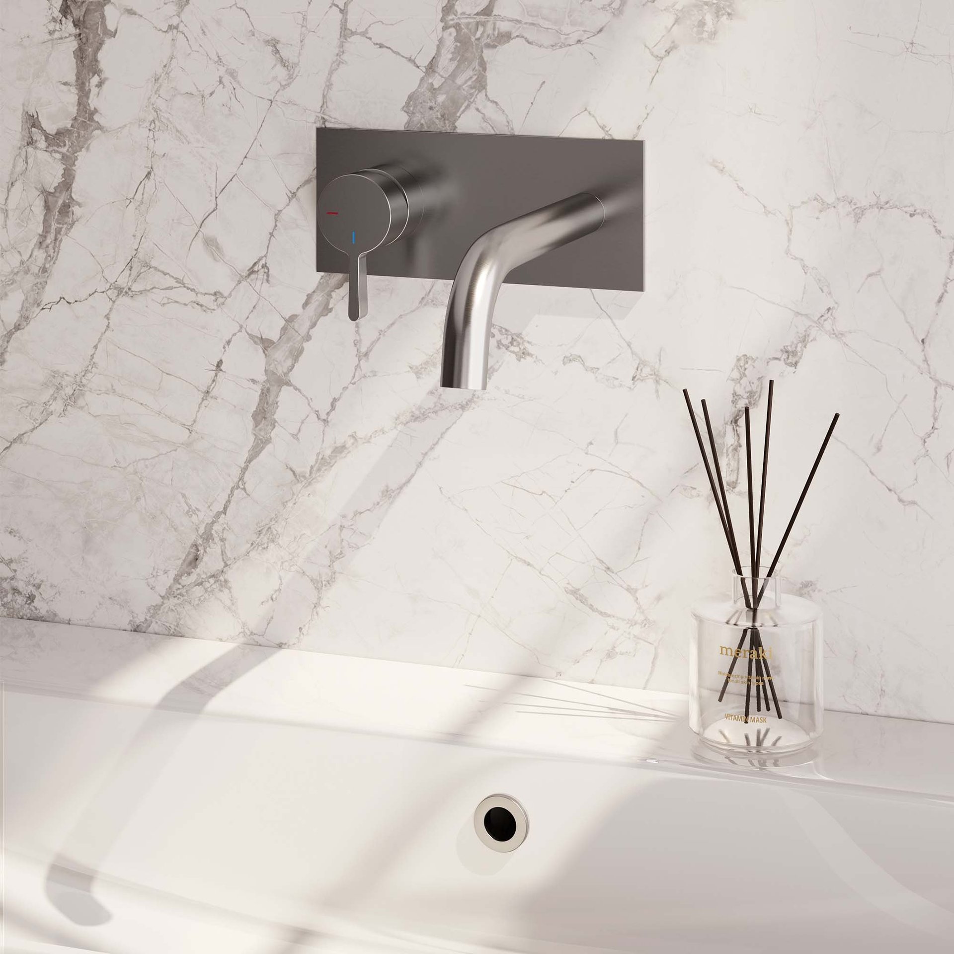 BRAUER Brushed Edition inbouw wastafelmengkraan met gebogen uitloop en afdekplaat model E2 RVS geborsteld PVD