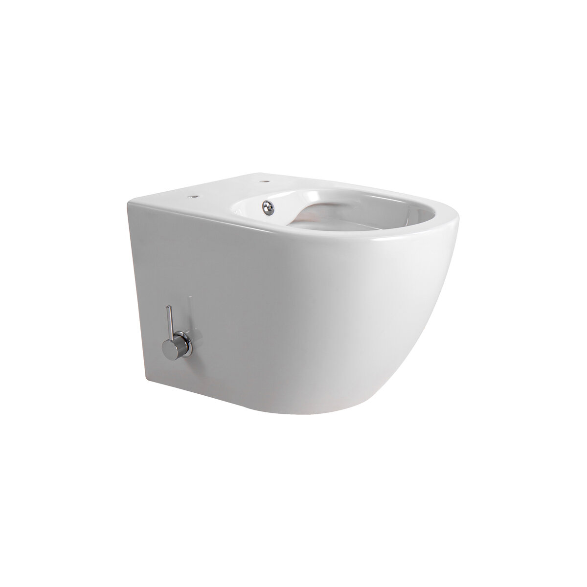 Darlo Hangtoilet Met Bidet - Randloos - Zonder Zitting - Met Bidetkraan Koud En Warm Water - Compact 49 Cm - Glanzend Wit