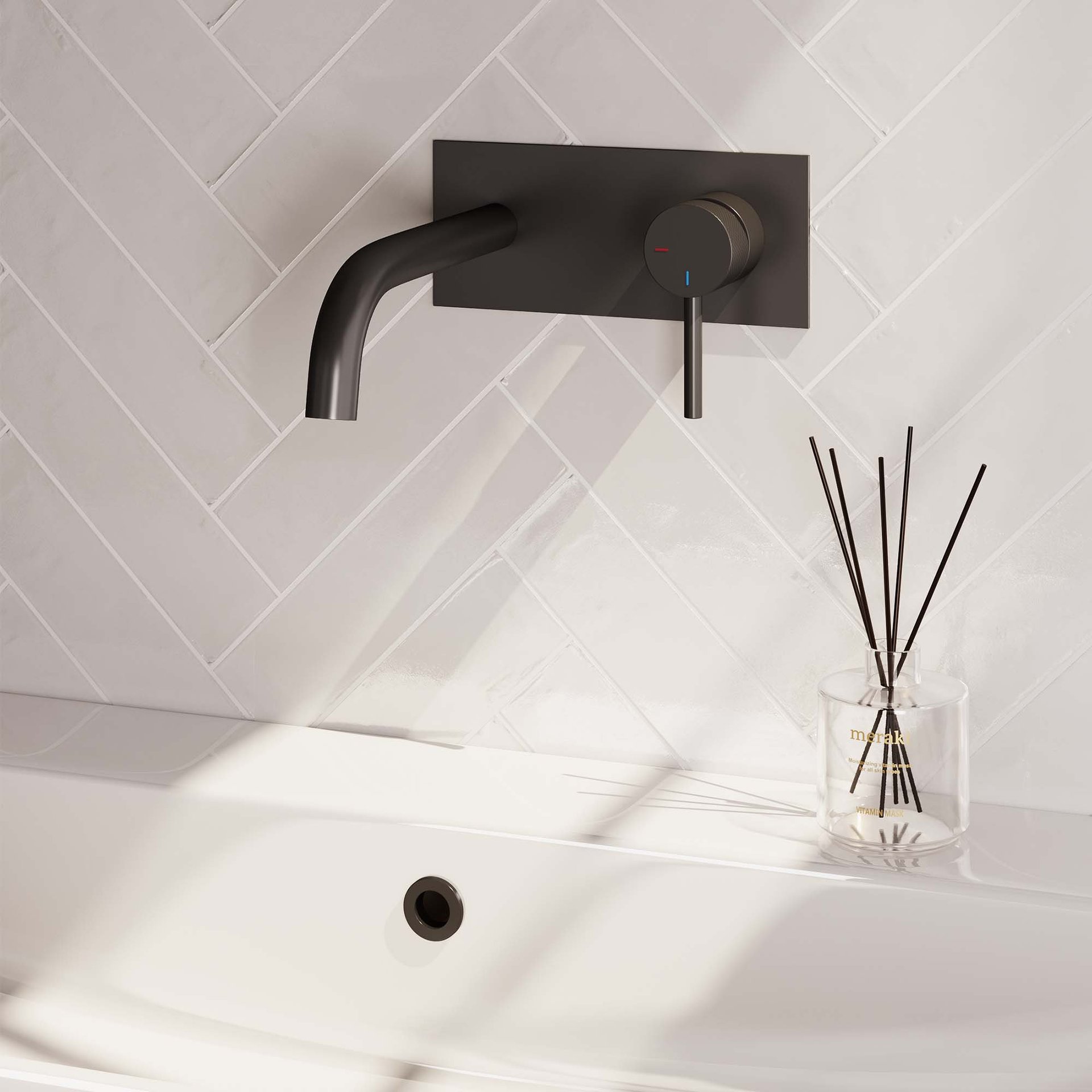 BRAUER Black Carving inbouw wastafelmengkraan met gebogen uitloop en afdekplaat model A1 mat zwart