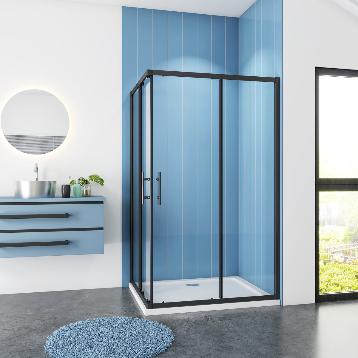 Douchecabine Rechthoek Ixia Zwart 80x100x195 Hoekinstap 6Mm Helder Glas Antikalk Mat Zwart