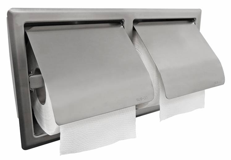 Wiesbaden Dubbele Inbouw toiletrolhouder Sunk met klep RVS (uitlopend)