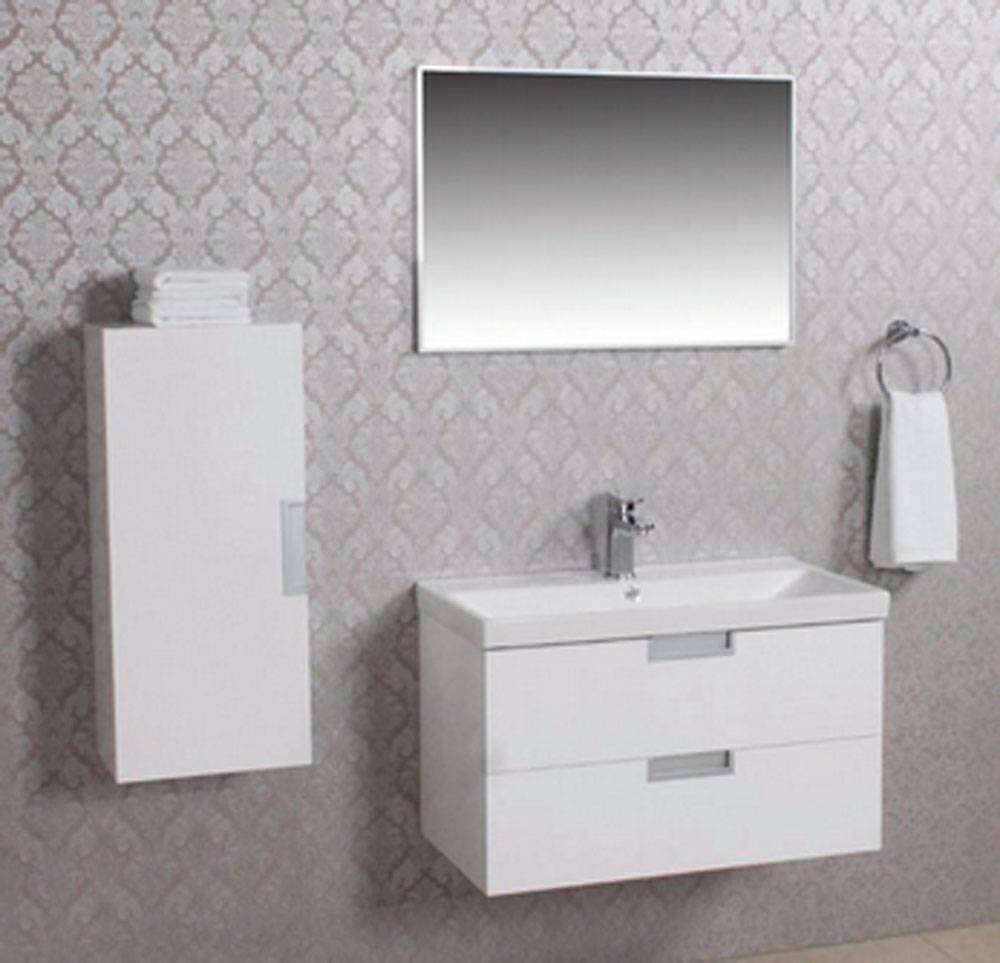 Xellanz Onderkast 80 cm incl. keramische wastafel + spiegel + kolomkast 80cm hoog - 4 delig hoogglans wit