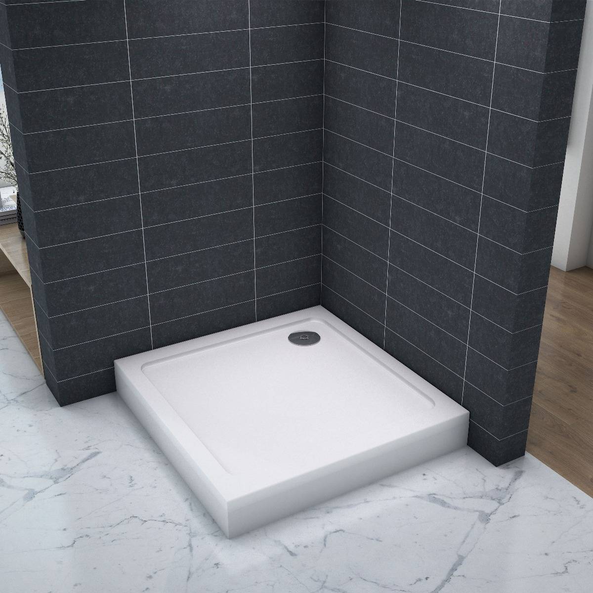 Douchebak Vierkant Hoog 80x80 Polystone exclusief Sifon voorkant Douchebak Vierkant Hoog 80x80 Polystone exclusief Sifon voorkant