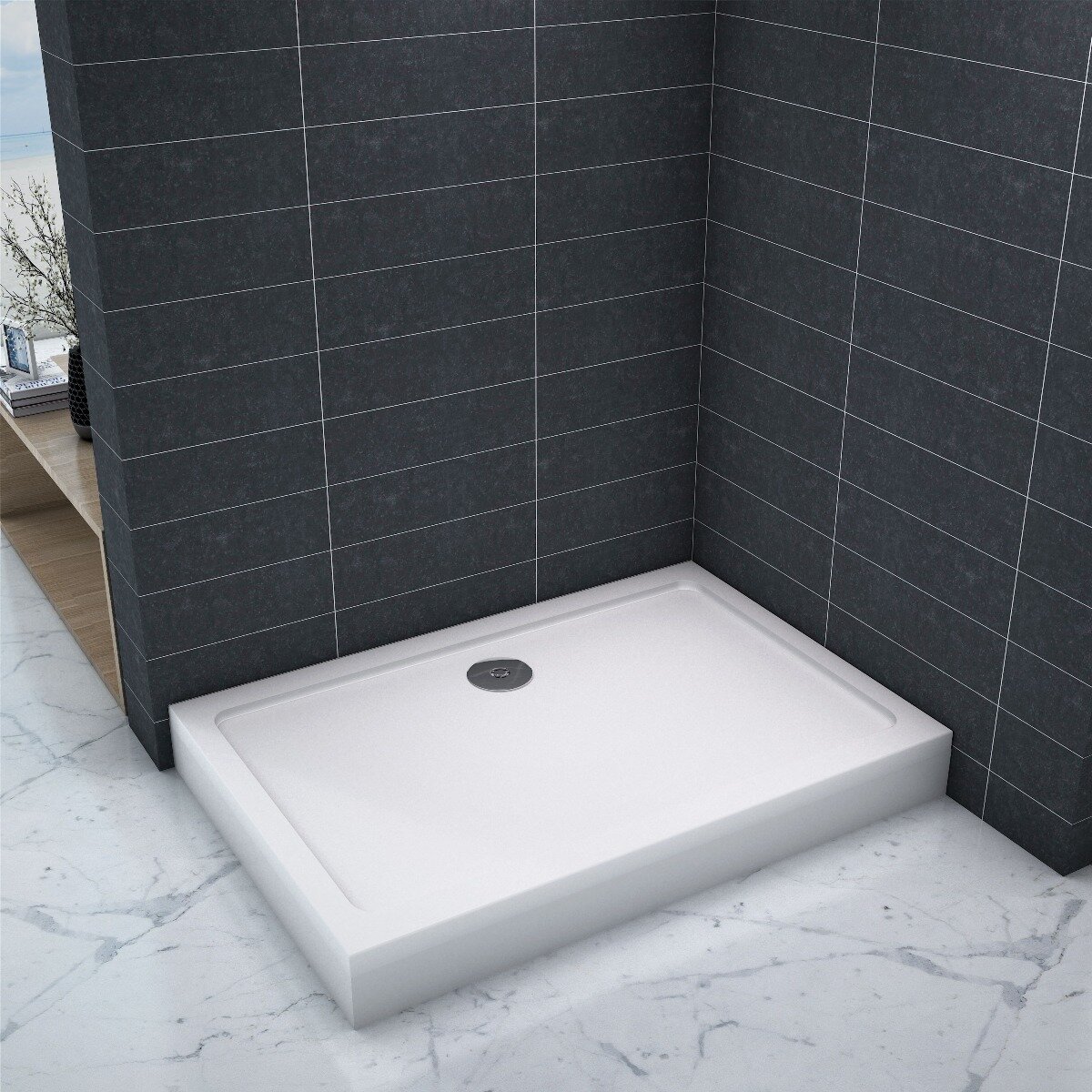 Douchebak Rechthoek Hoog 120x80 Polystone exclusief Sifon voorkant