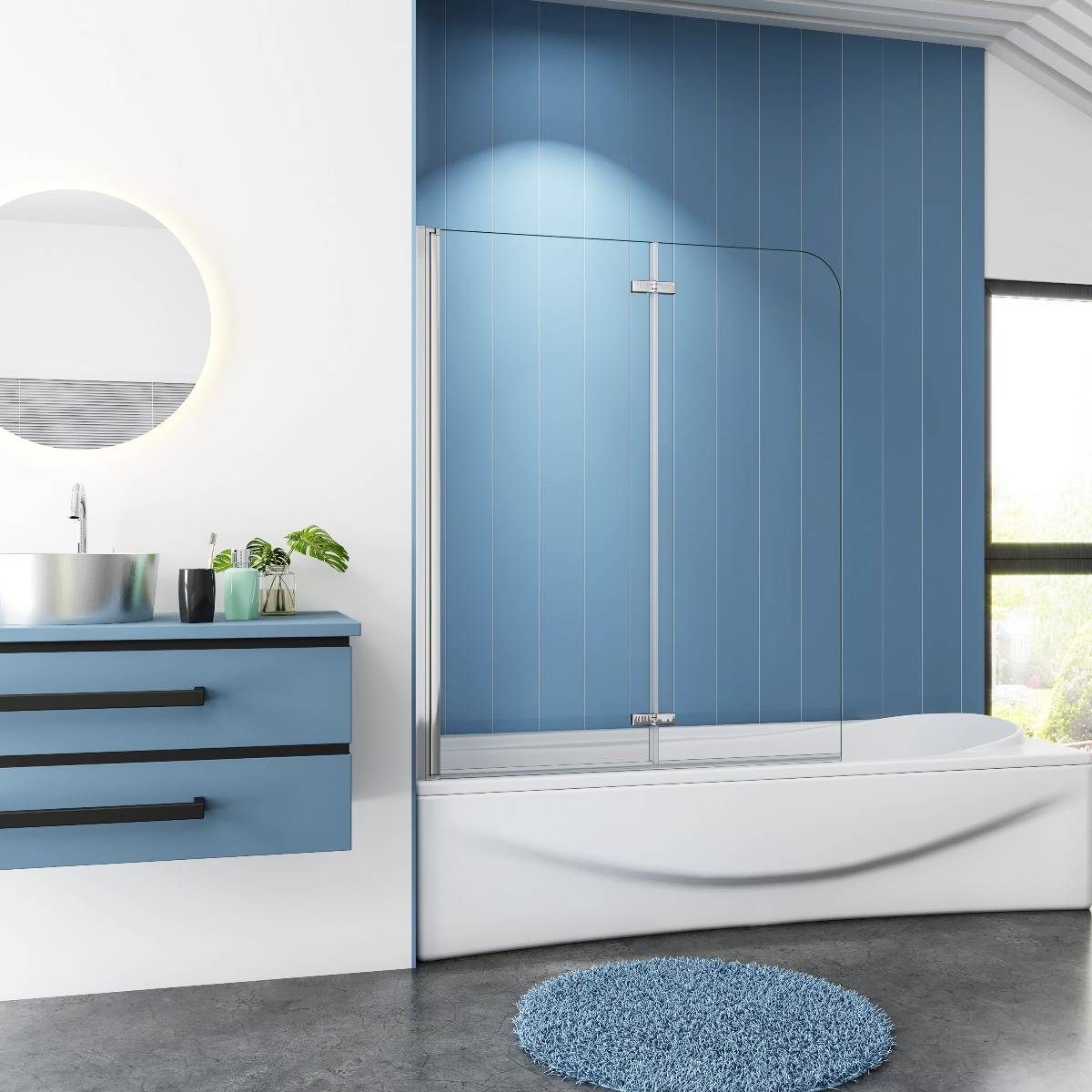 Badwand 2-delig 120x140 6mm Helder Glas Antikalk Chroom nano coating omkeerbaar