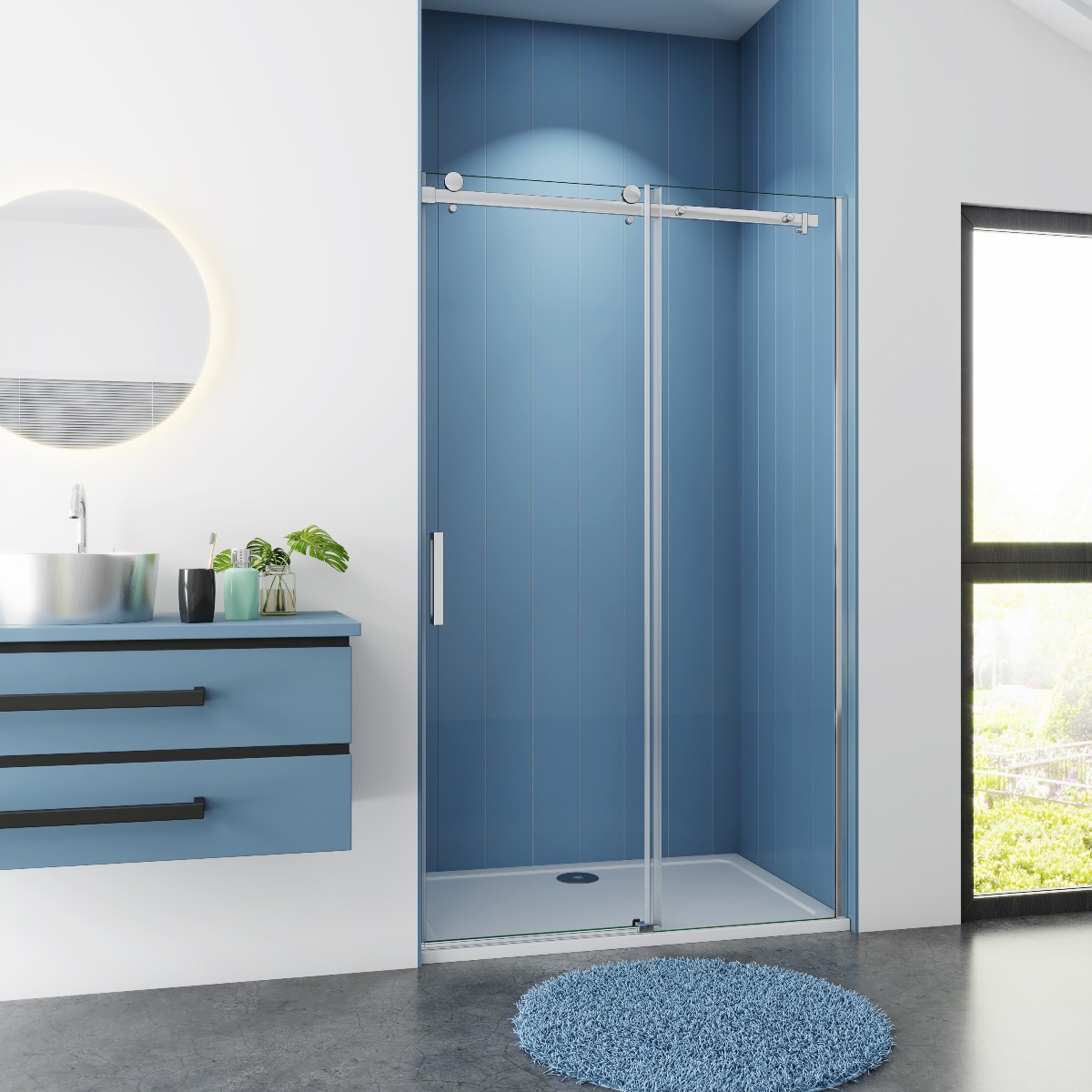 Douchedeur Nisdeur 110x195 Schuifdeur 8mm Helder Glas Antikalk Chroom nano coating Douchedeur Nisdeur 110x195 Schuifdeur 8mm Helder Glas Antikalk Chroom nano coating