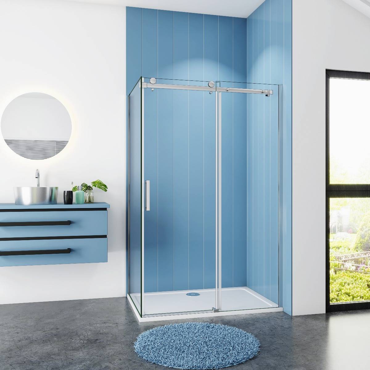 Douchecabine Rechthoek 160x80x195 Schuifdeur 8mm Helder Glas Antikalk Chroom Rechts nano coating voorkant