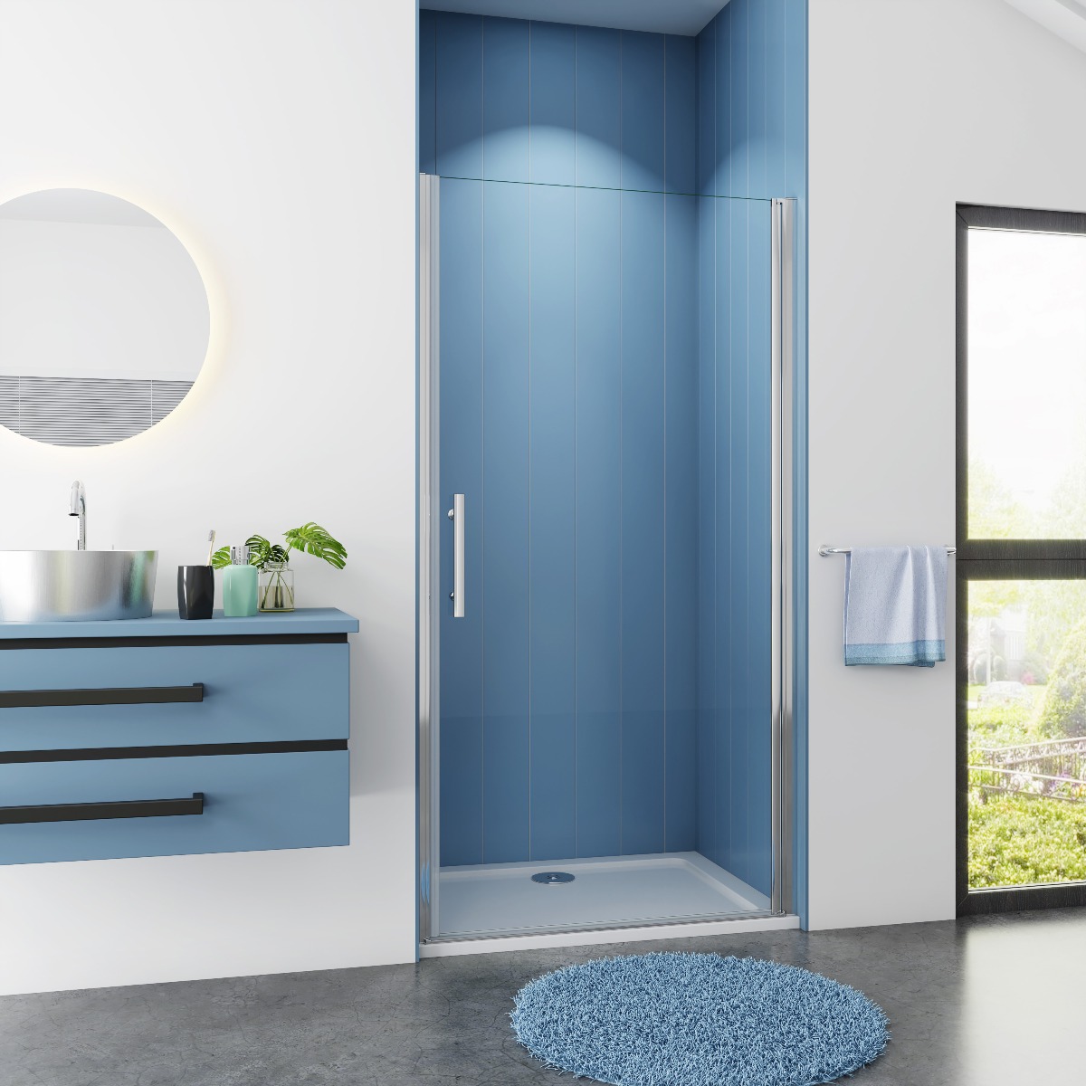 Douchedeur Nisdeur 80x195 Draaideur 6mm Helder Glas Antikalk Chroom nano coating
