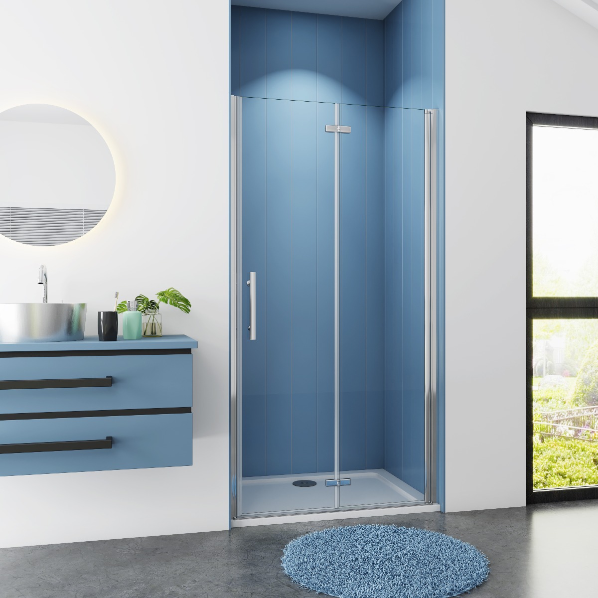 Douchedeur Nisdeur 90x195 Vouwdeur 2-delig 6mm Helder Glas Antikalk Chroom nano coating