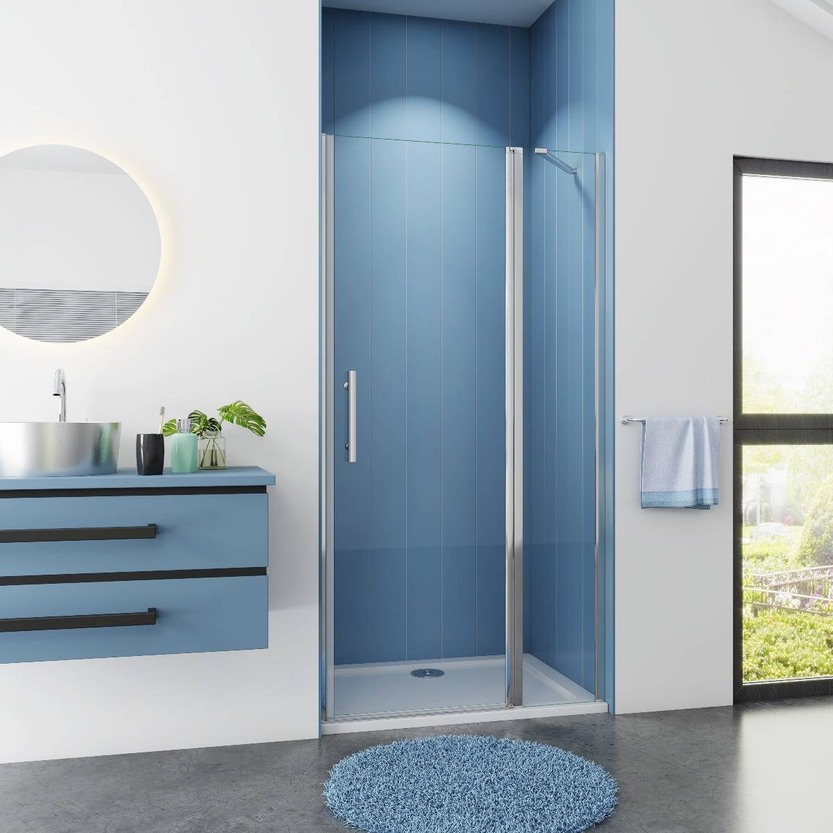 Douchedeur Nisdeur 100x195 Draaideur met Vaste Wand 6mm Helder Glas Antikalk Chroom nano coating Douchedeur Nisdeur 100x195 Draaideur met Vaste Wand 6mm Helder Glas Antikalk Chroom nano coating