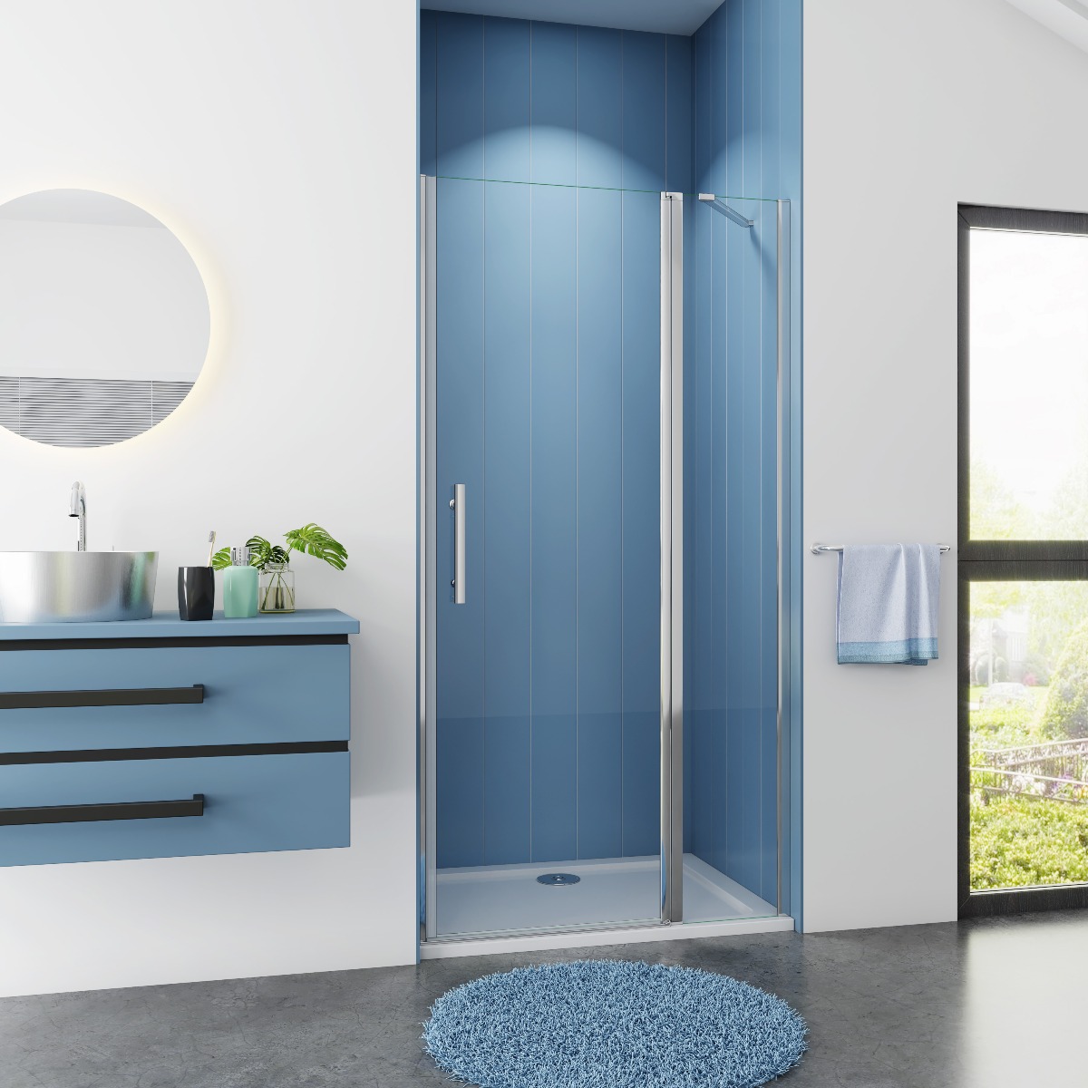 Douchedeur Nisdeur 120x195 Draaideur met Vaste Wand 6mm Helder Glas Antikalk Chroom nano coating