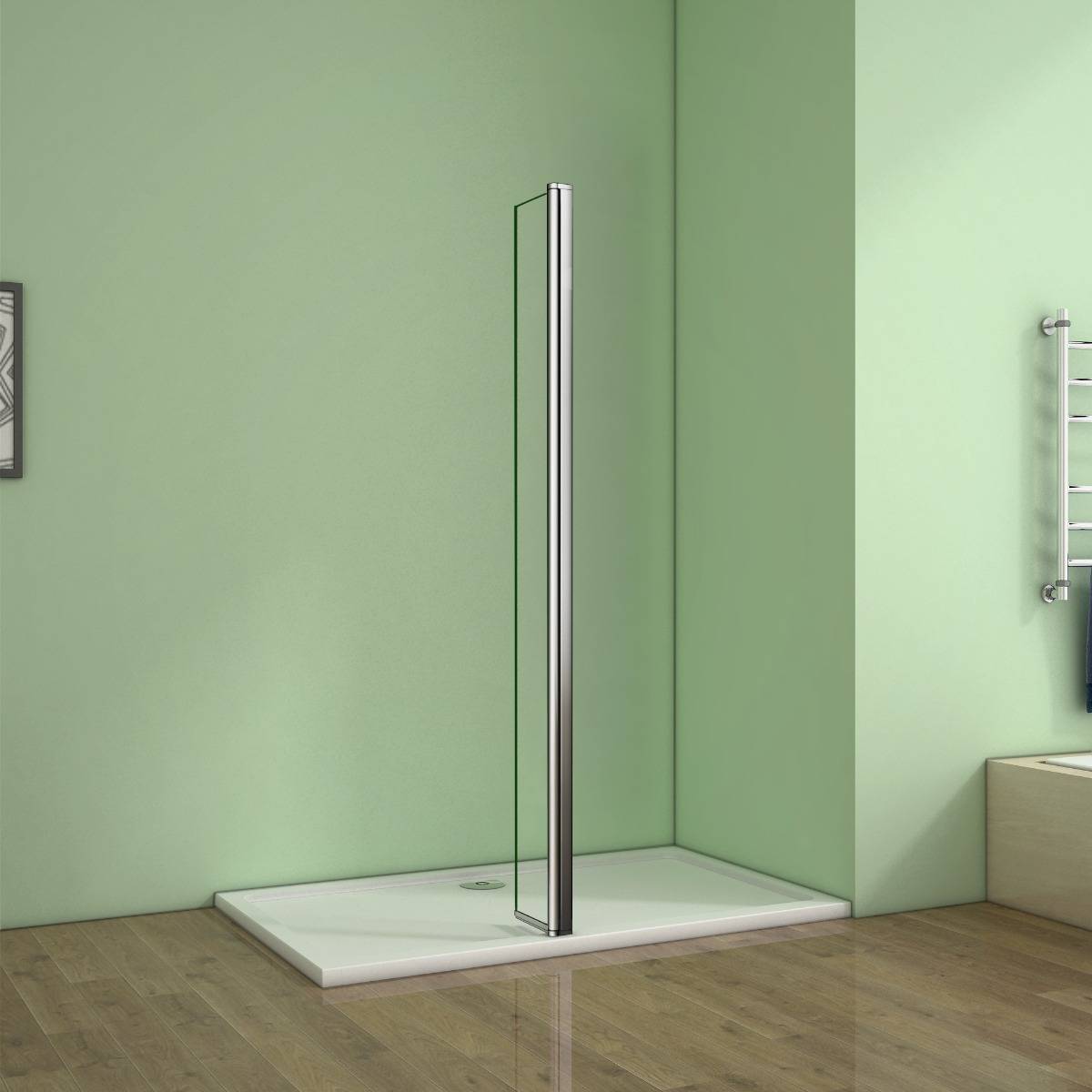 Zijwand Scharnierprofiel 30x200 cm 8mm Helder Glas Antikalk Chroom nano coating voorkant Zijwand Scharnierprofiel 30x200 cm 8mm Helder Glas Antikalk Chroom nano coating voorkant