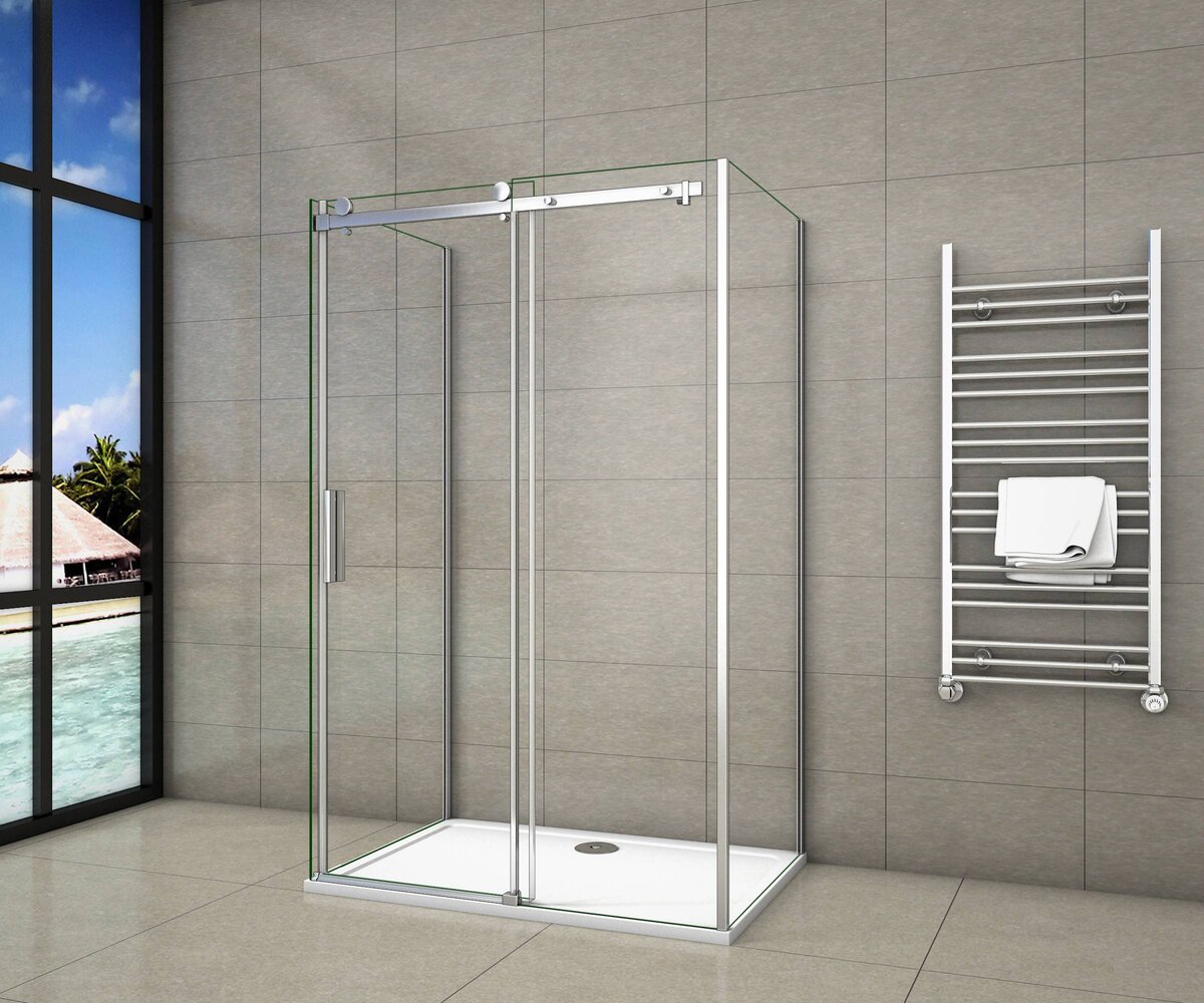 Douchecabine Rechthoek 110x90x195 Schuifdeur 8mm Helder Glas Antikalk Chroom Vrijstaand nano coating voorkant