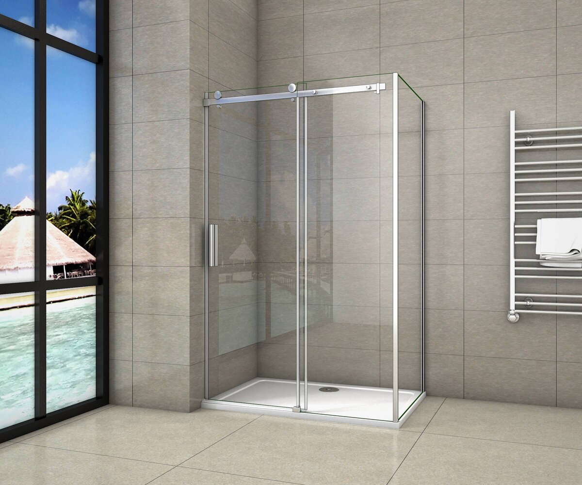 Douchecabine Rechthoek 120x80x195 Schuifdeur 8mm Helder Glas Antikalk Chroom Links nano coating voorkant