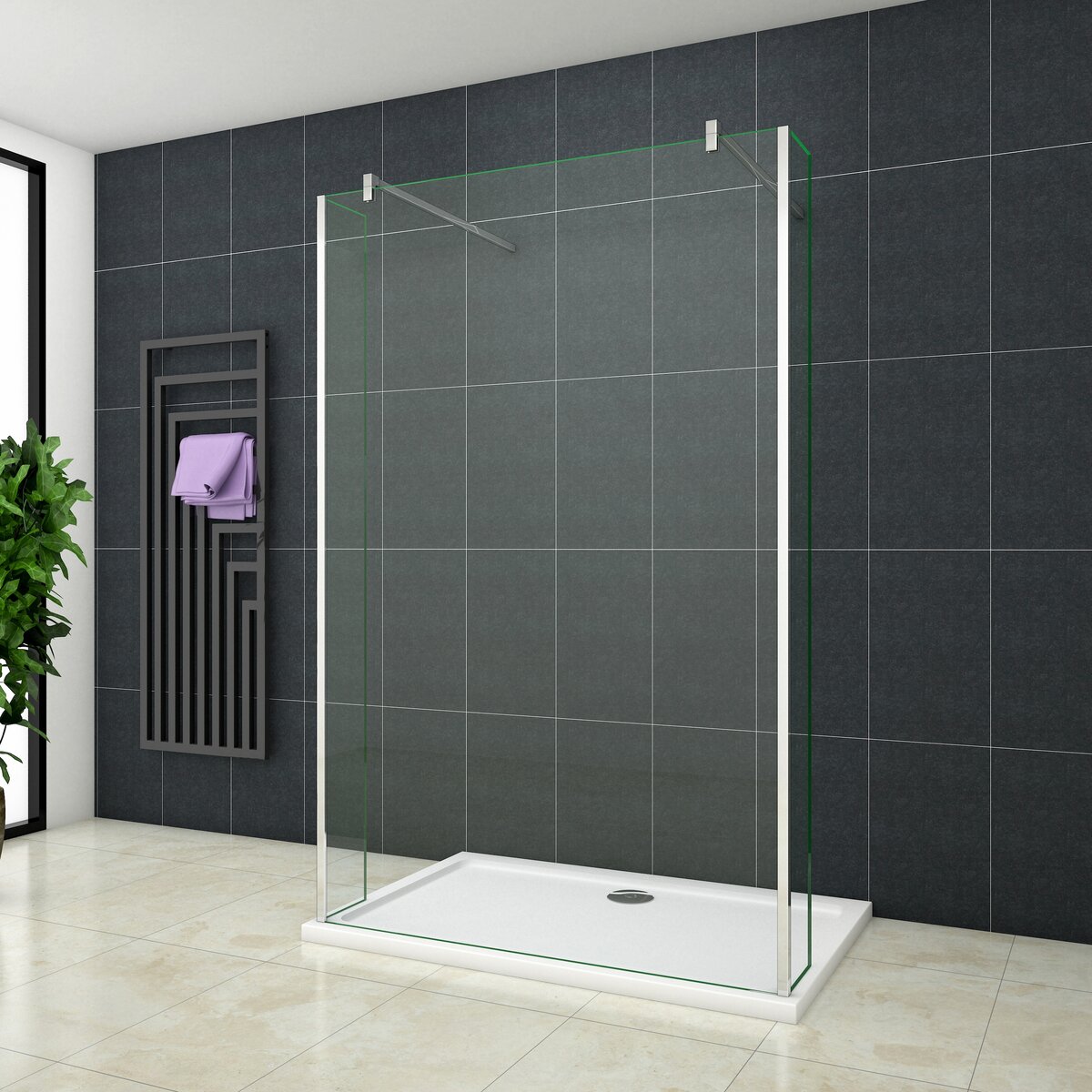 Inloopdouche Vrijstaand met Zijwanden 160x200 8mm Helder Glas Antikalk Chroom stabilisatiestangen nano coating voorkant Inloopdouche Vrijstaand met Zijwanden 160x200 8mm Helder Glas Antikalk Chroom stabilisatiestangen nano coating voorkant