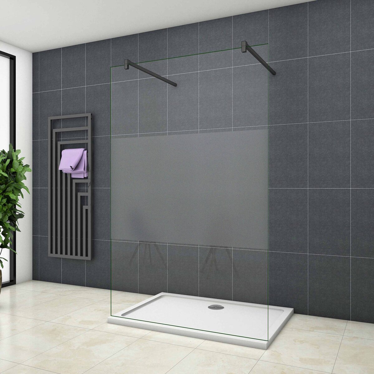 Inloopdouche Vrijstaand 90x200 10mm Semi Gesatineerd Glas Antikalk Mat Zwart stabilisatiestangen nano coating Inloopdouche Vrijstaand 90x200 10mm Semi Gesatineerd Glas Antikalk Mat Zwart stabilisatiestangen nano coating
