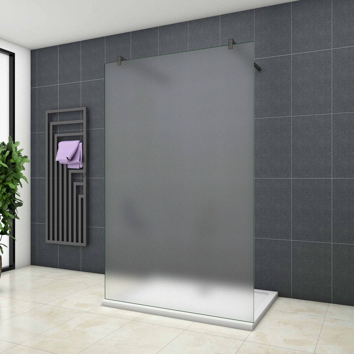 Inloopdouche Vrijstaand 120x200 10mm Gesatineerd Glas Antikalk Mat Zwart stabilisatiestangen nano coating Inloopdouche Vrijstaand 120x200 10mm Gesatineerd Glas Antikalk Mat Zwart stabilisatiestangen nano coating