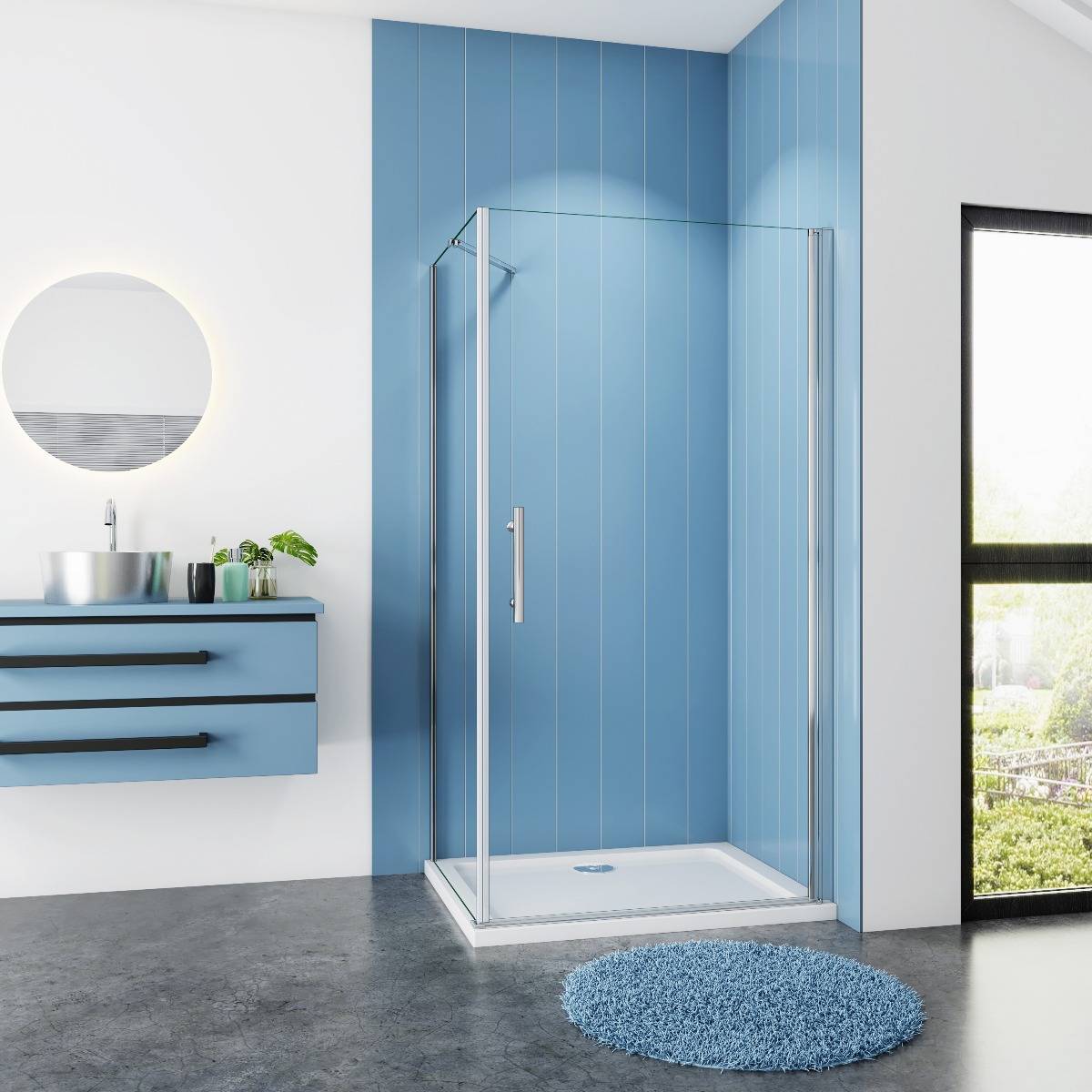 Douchecabine Vierkant 90x90 Draaideur en Vaste Wand 6mm Helder Glas Antikalk Chroom nano coating voorkant