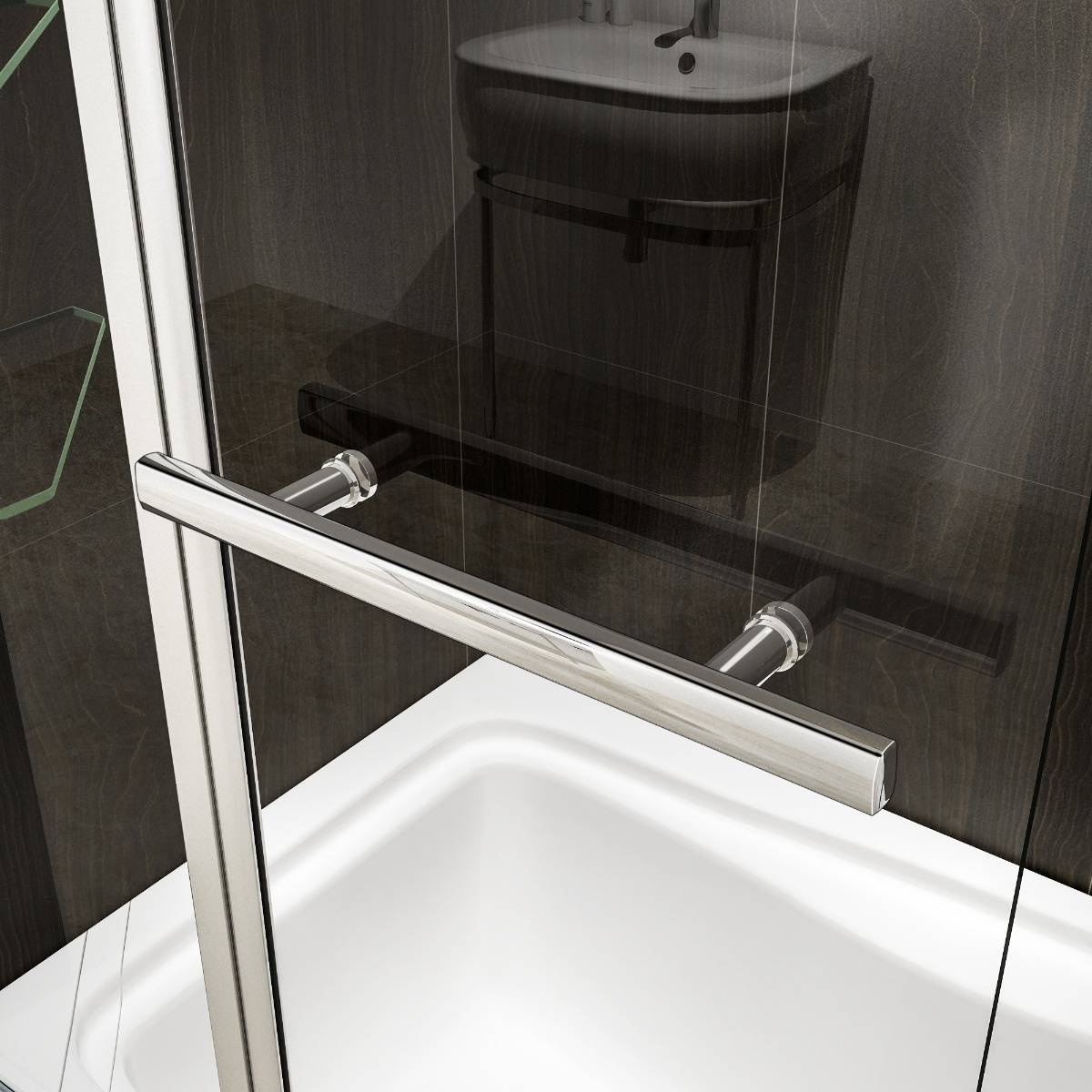 Badwand 2-delig 100x140 6mm Helder Glas Chroom omkeerbaar handvat
