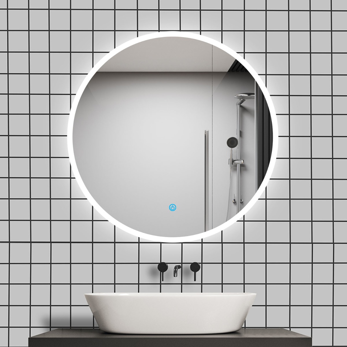 Badkamerspiegel Brightlight Rond Touch 80Cm Met Led Verlichting En Spiegelverwarming