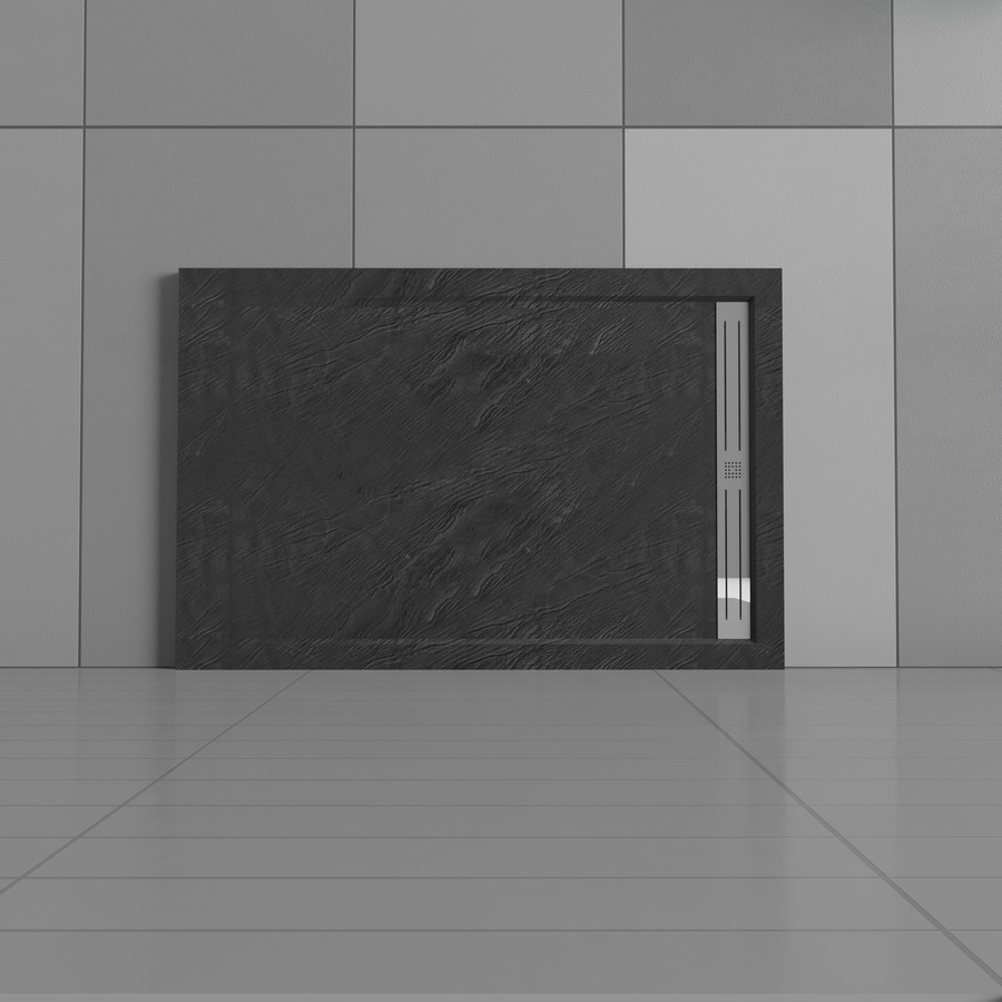 Douchebak Mat Zwart Natuursteen Look Daisy Rechthoek 120X90x3cm Antislip Polystone (Exclusief Sifon)