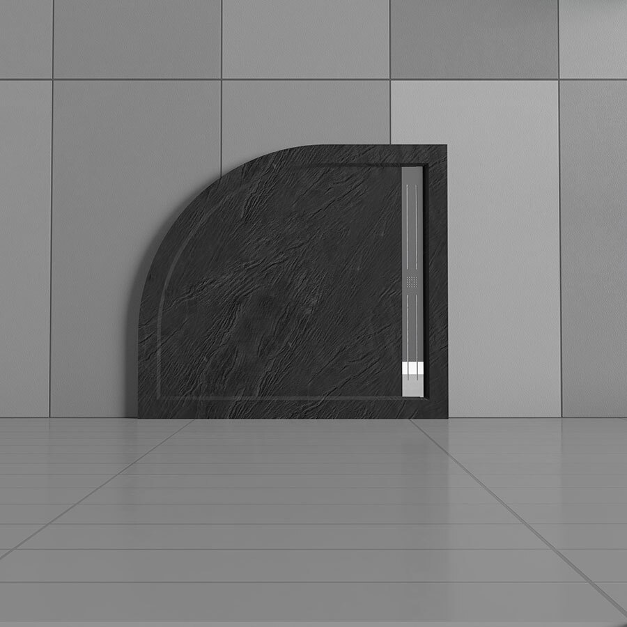 Douchebak Mat Zwart Natuursteen Look Daisy Kwart Rond 80X80x3cm Antislip Polystone (Exclusief Sifon)