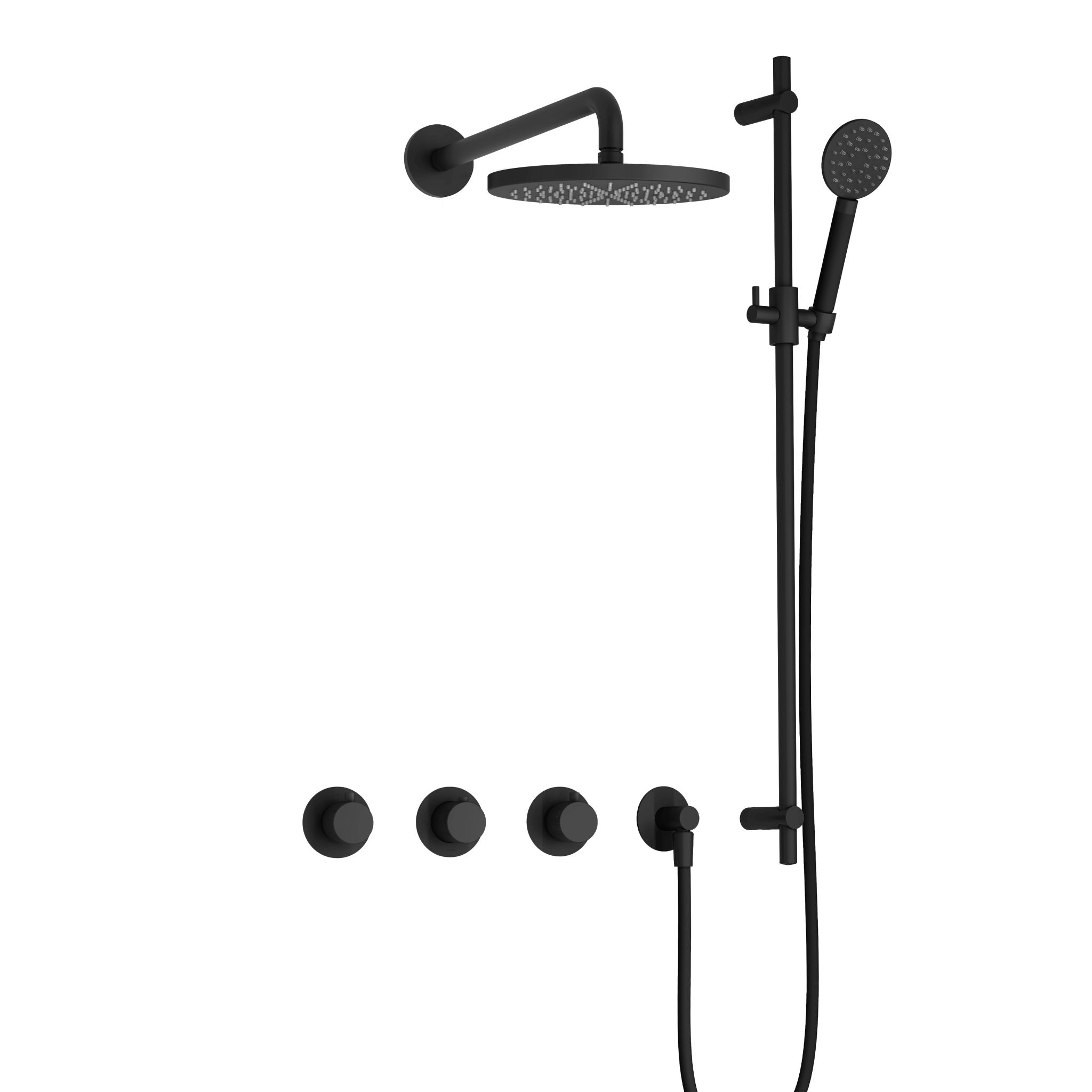 Hotbath Cobber X Inbouw Regendoucheset Met 2 Stopkranen, Wandarm, Hoofddouche 20cm, Ronde Handdouche En Glijstang Mat Zwart