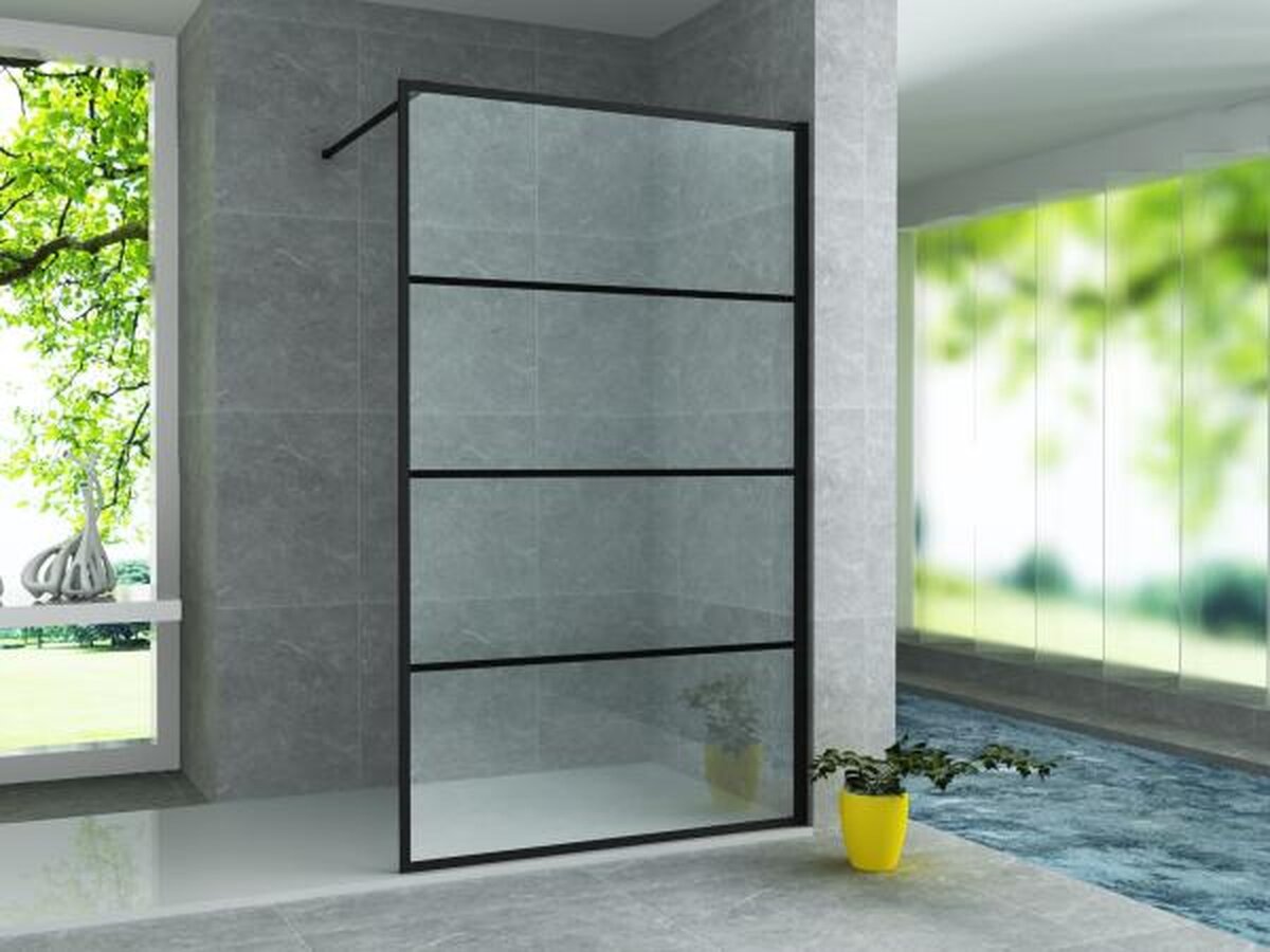 Creavit Aloni Inloopdouchewand Mat Zwart Lijnen 80x200cm 8mm
