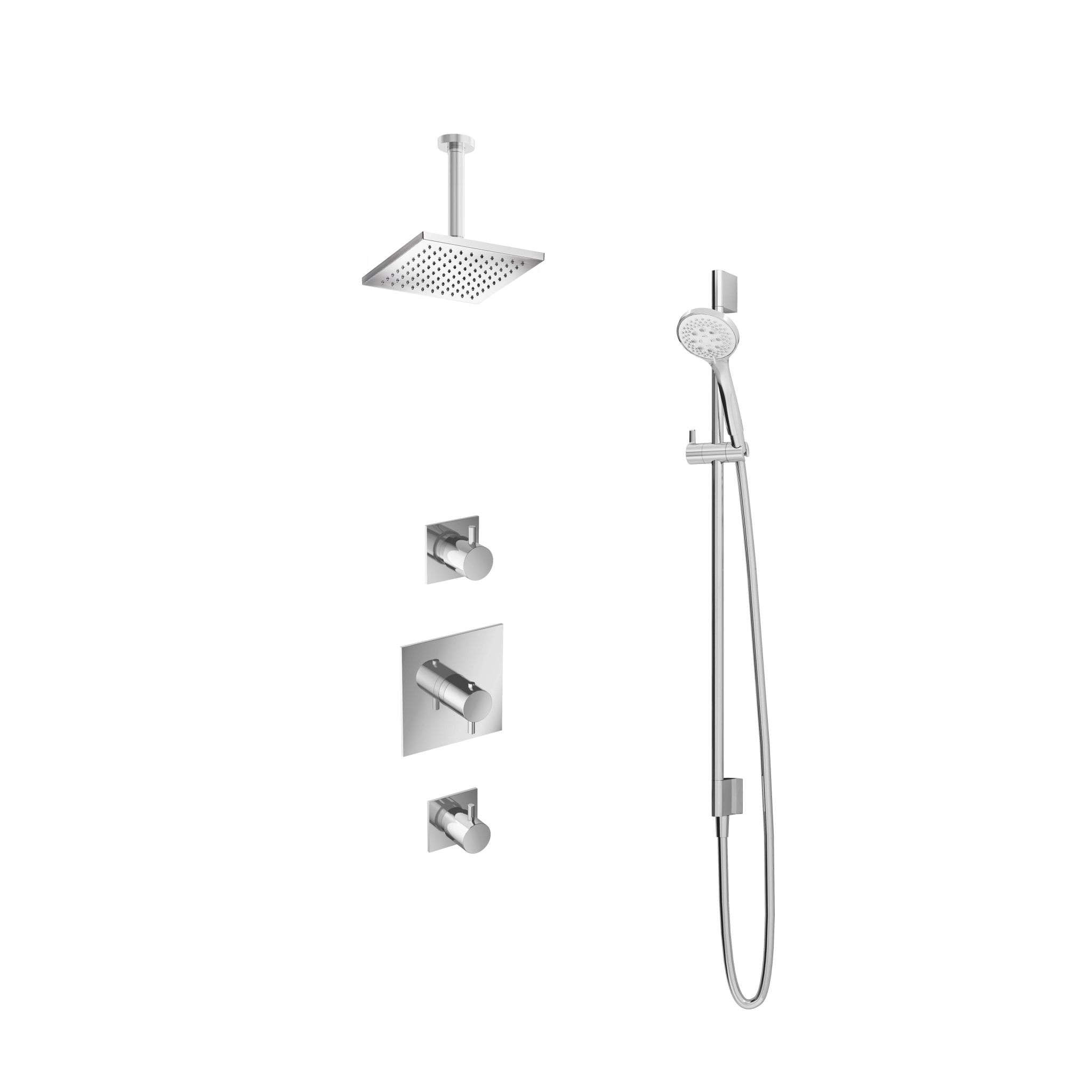 Hotbath Laddy Inbouw Regendoucheset Rond-Vierkant Met 2 Stopkranen, Plafondbuis 15cm, Hoofddouche Vierkant 20x20cm, 3-Standen Handdouche En Glijstang Chroom