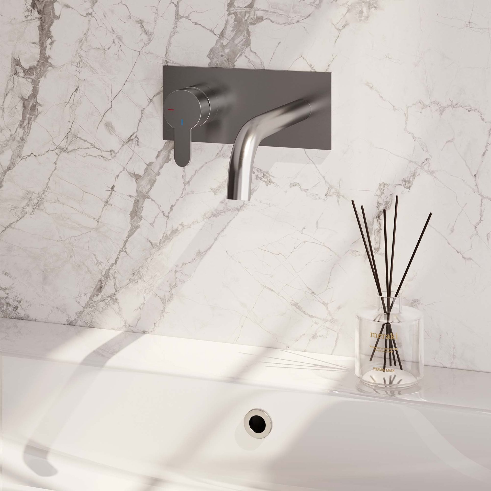 BRAUER Brushed Edition inbouw wastafelmengkraan met gebogen uitloop en afdekplaat model D2 RVS geborsteld PVD
