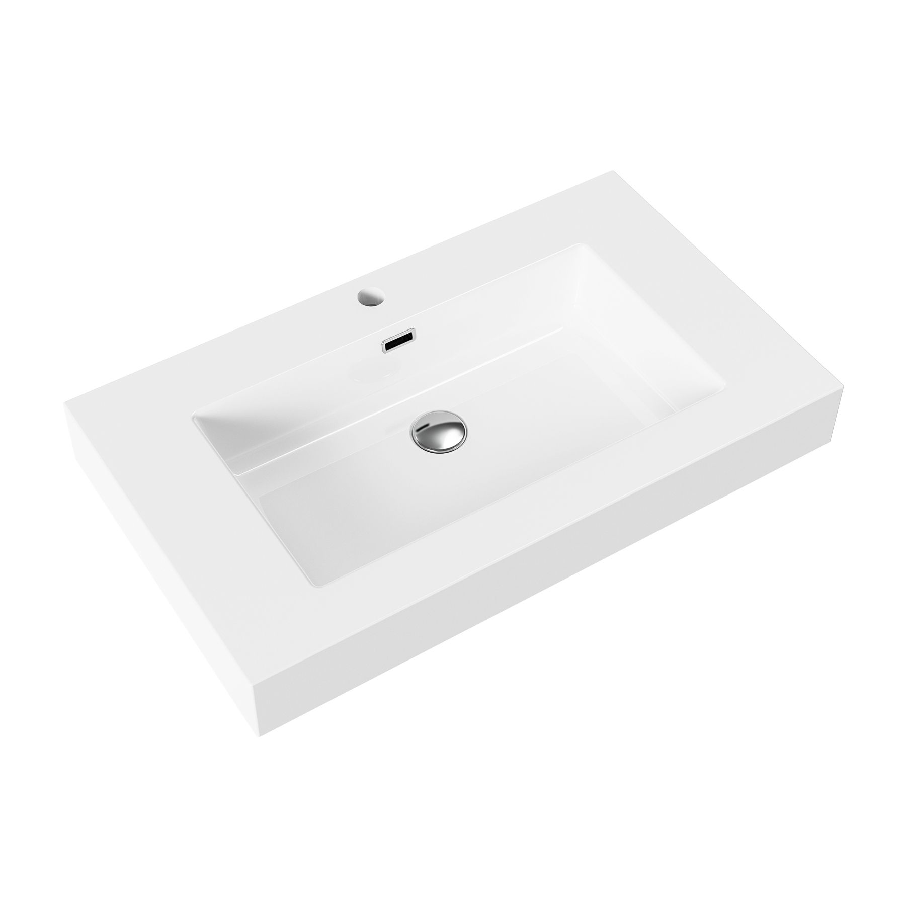 Aloni Wastafel - 1 Wasbak - Met Overloop - 1 Kraangat - Kunstmarmer - 80x10x46 Cm - Glanzend Wit