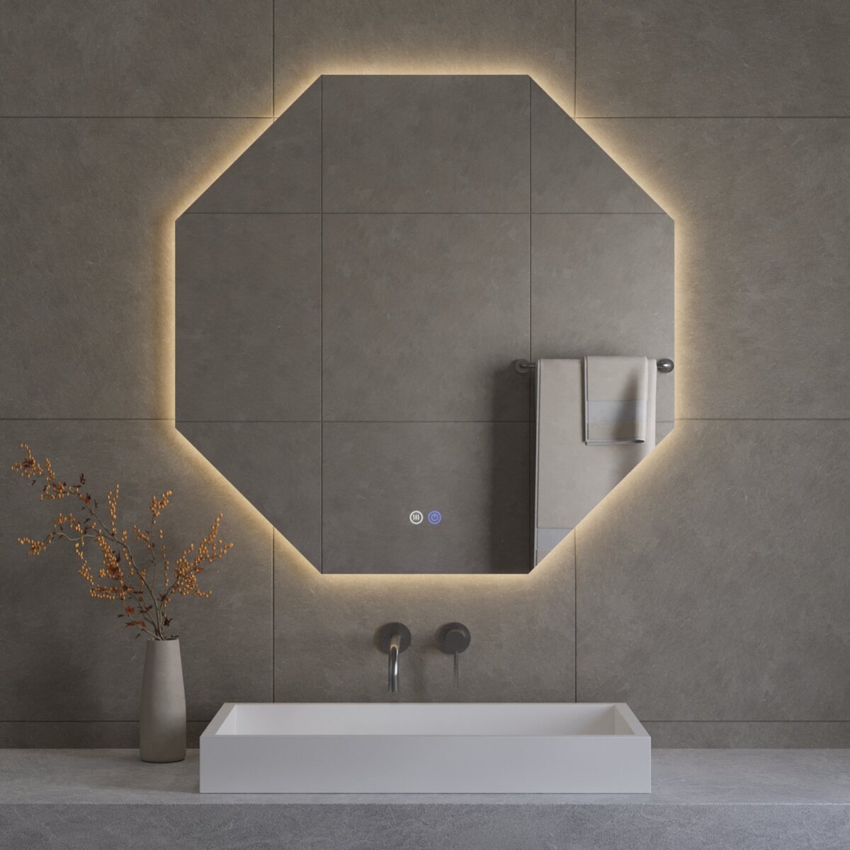 Best-Design "Honey" octagon spiegel incl.verwarming, 3 kleuren LED verlichting, dimbaar 100x100cm
