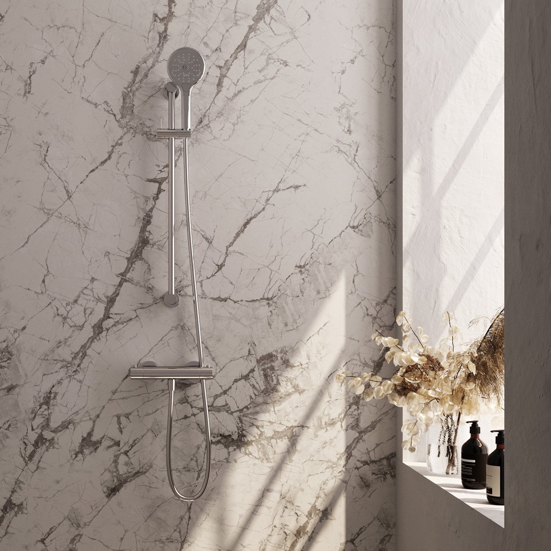 BRAUER Chrome Edition opbouw douche thermostaatkraan SET 02 met glijstang en 3-standen handdouche en doucheslang chroom