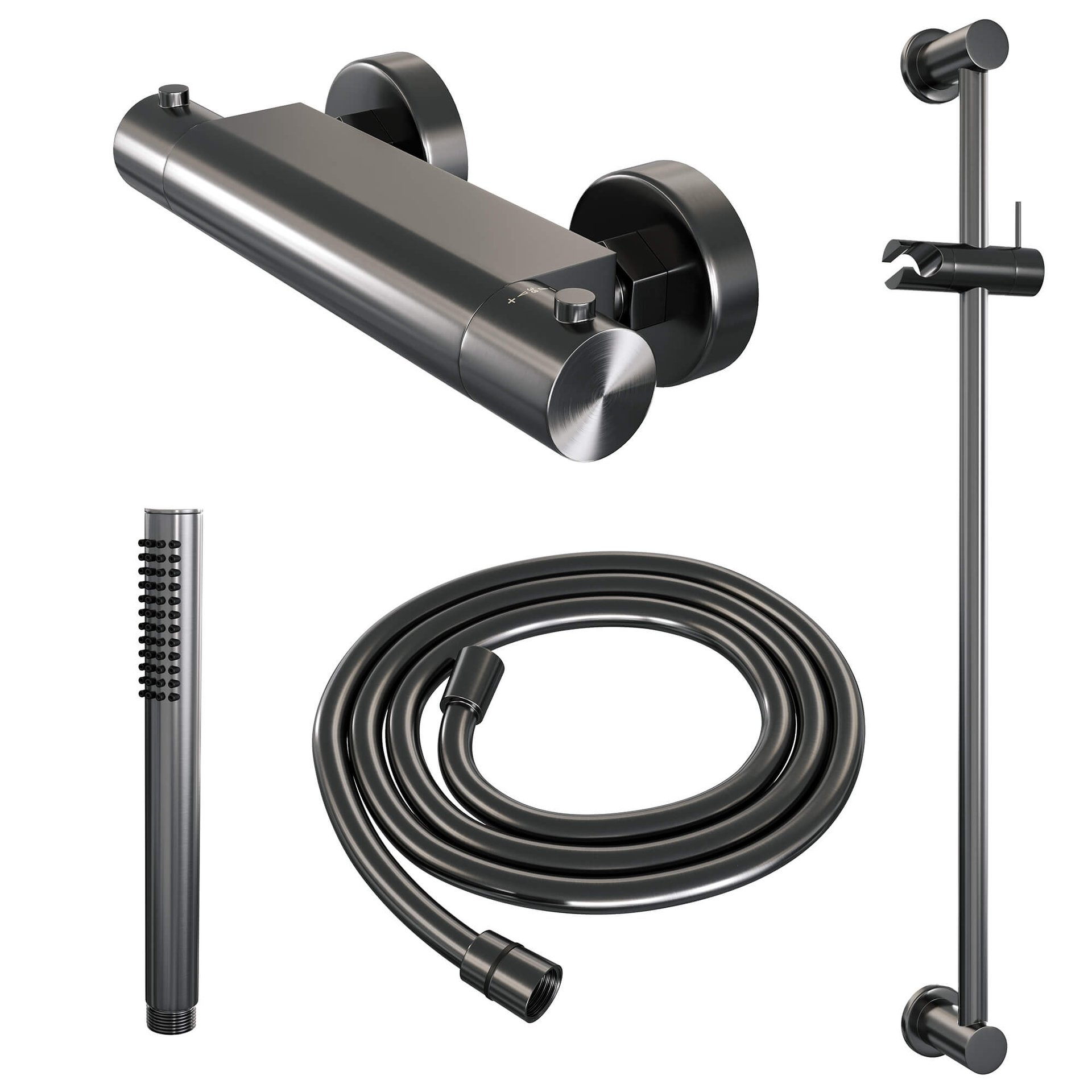 BRAUER Gunmetal Edition opbouw douche thermostaatkraan SET 01 met glijstang en staaf handdouche en doucheslang gunmetal geborsteld PVD